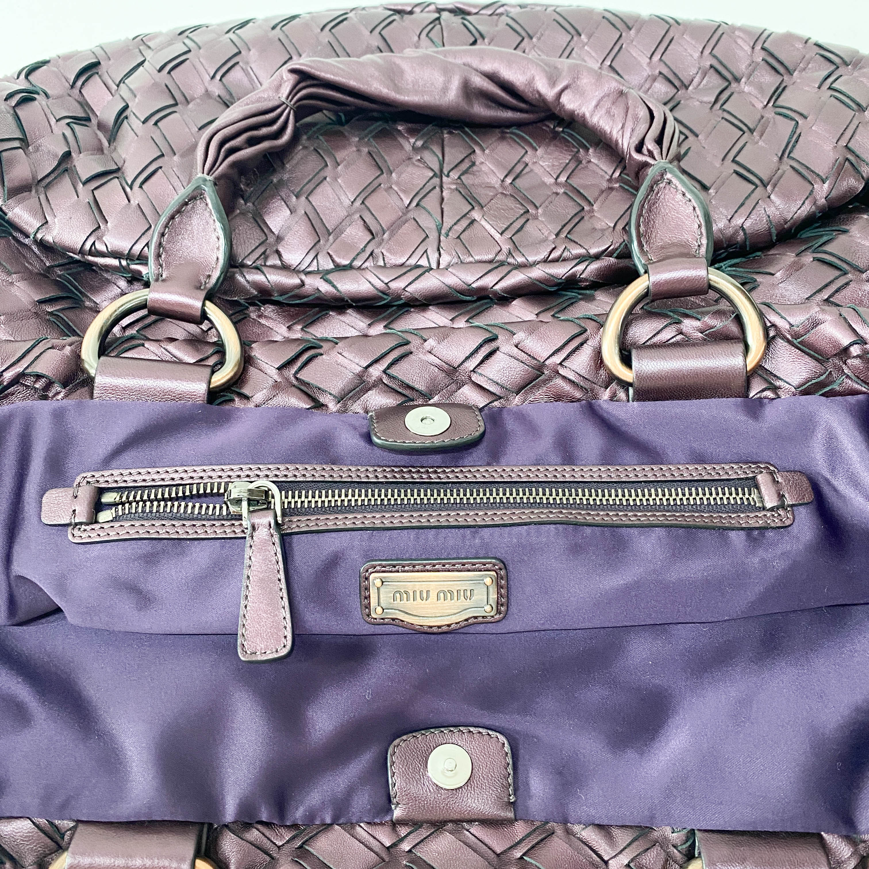 Metallic Purple Leather Large Shoulder Bag