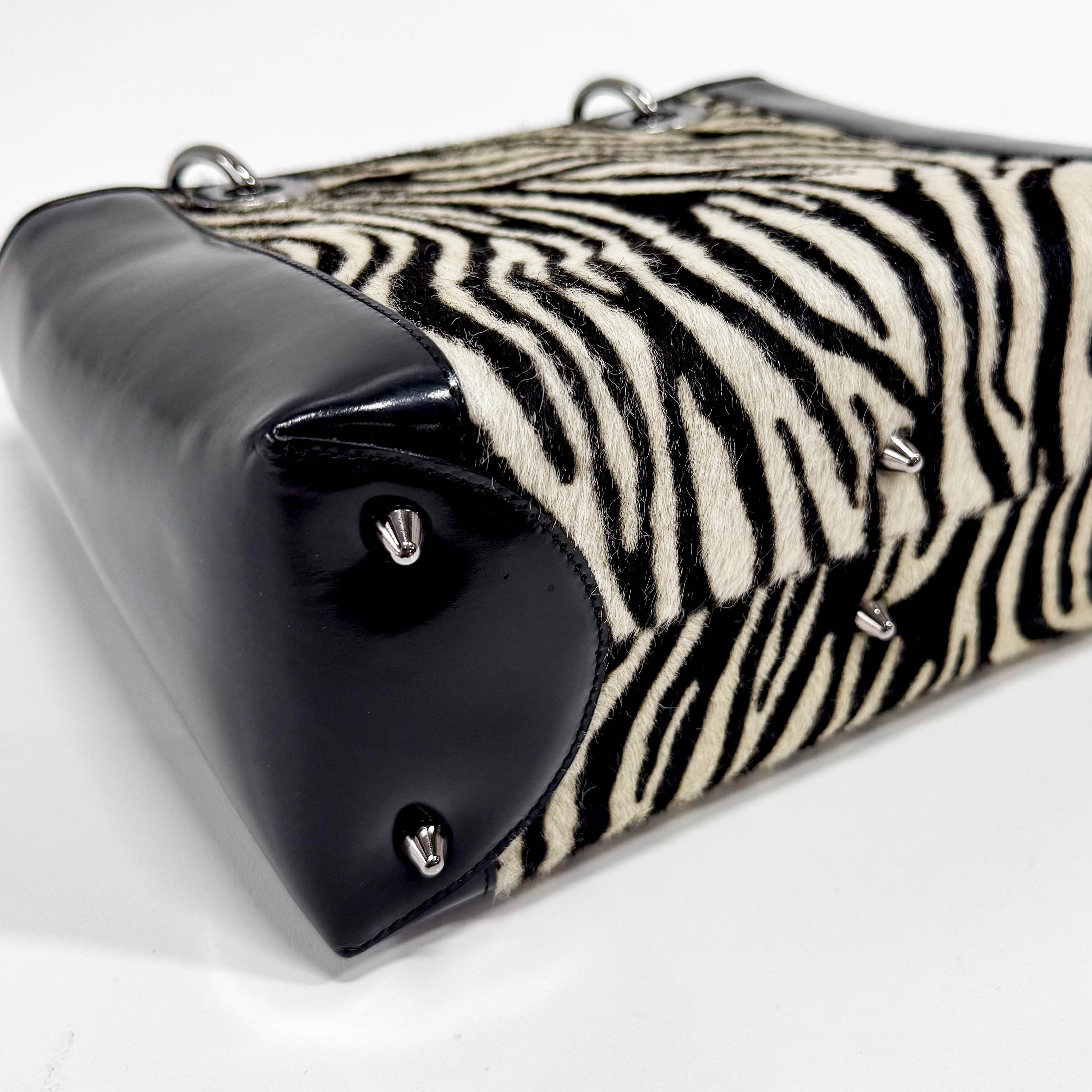 Black Patent Leather and Zebra Pony Hair Lady Dior Handbag