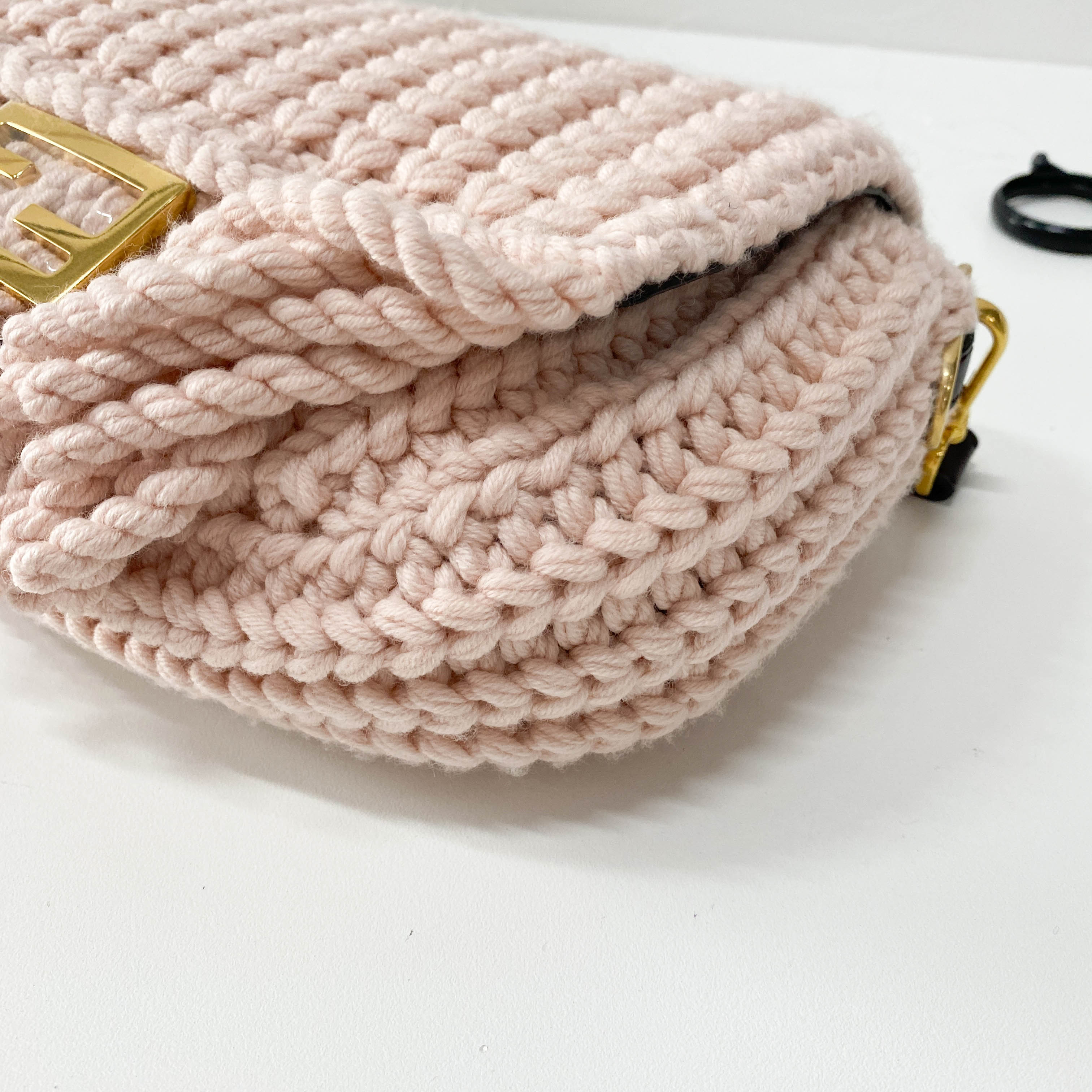 Baguette Pink Wool Knit Fringe Shoulder Bag