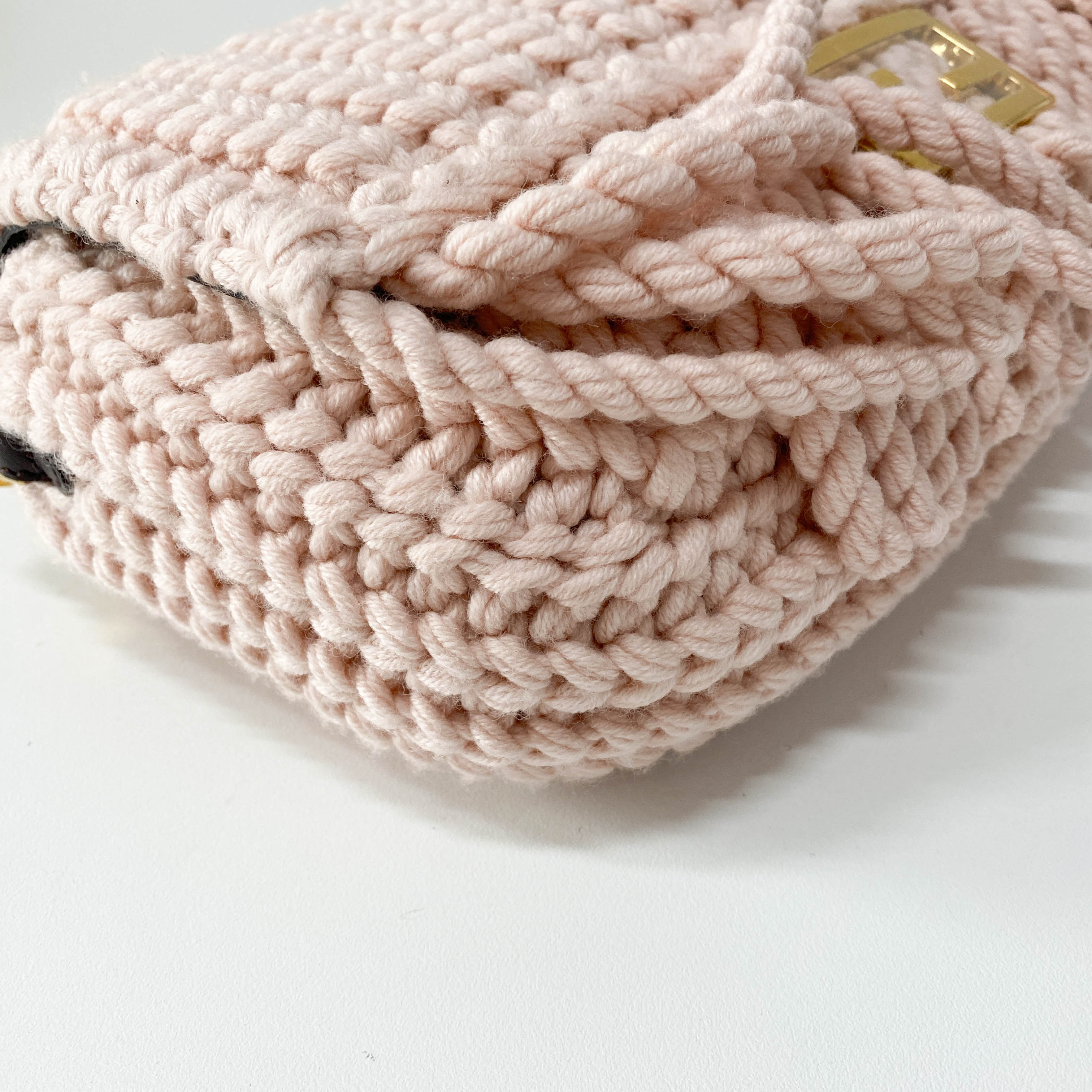 Baguette Pink Wool Knit Fringe Shoulder Bag