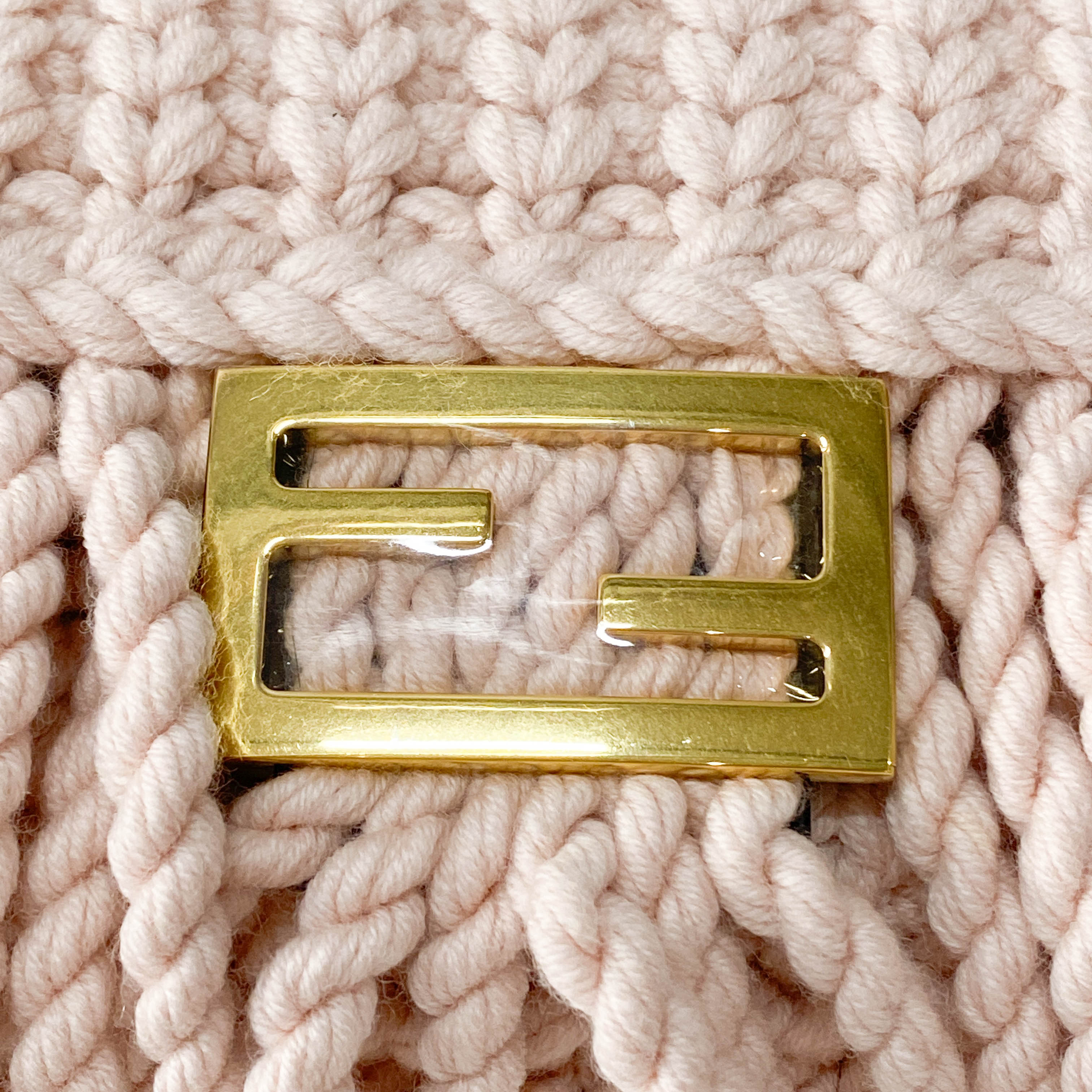 Baguette Pink Wool Knit Fringe Shoulder Bag