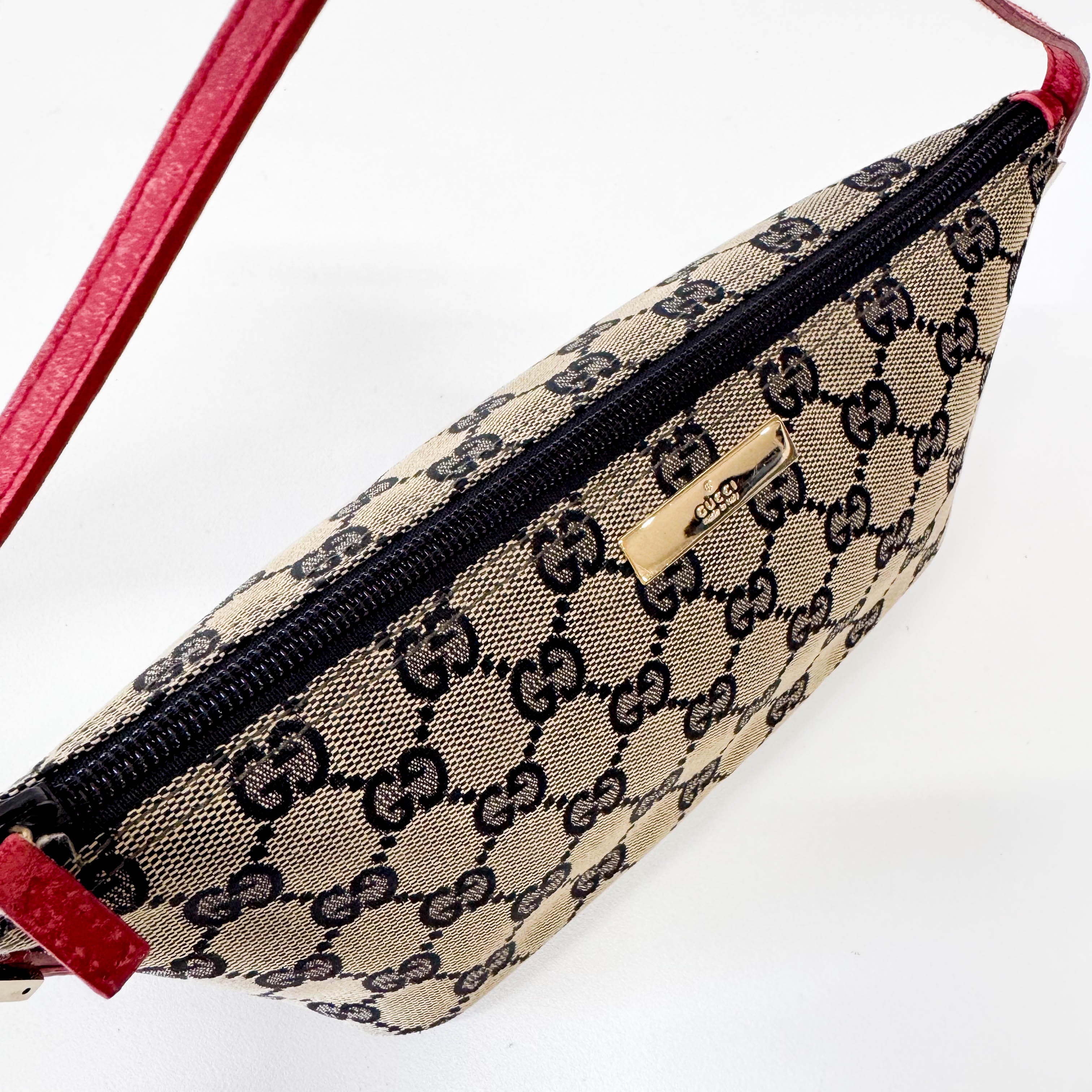 GG Canvas Boat Pochette Red Leather