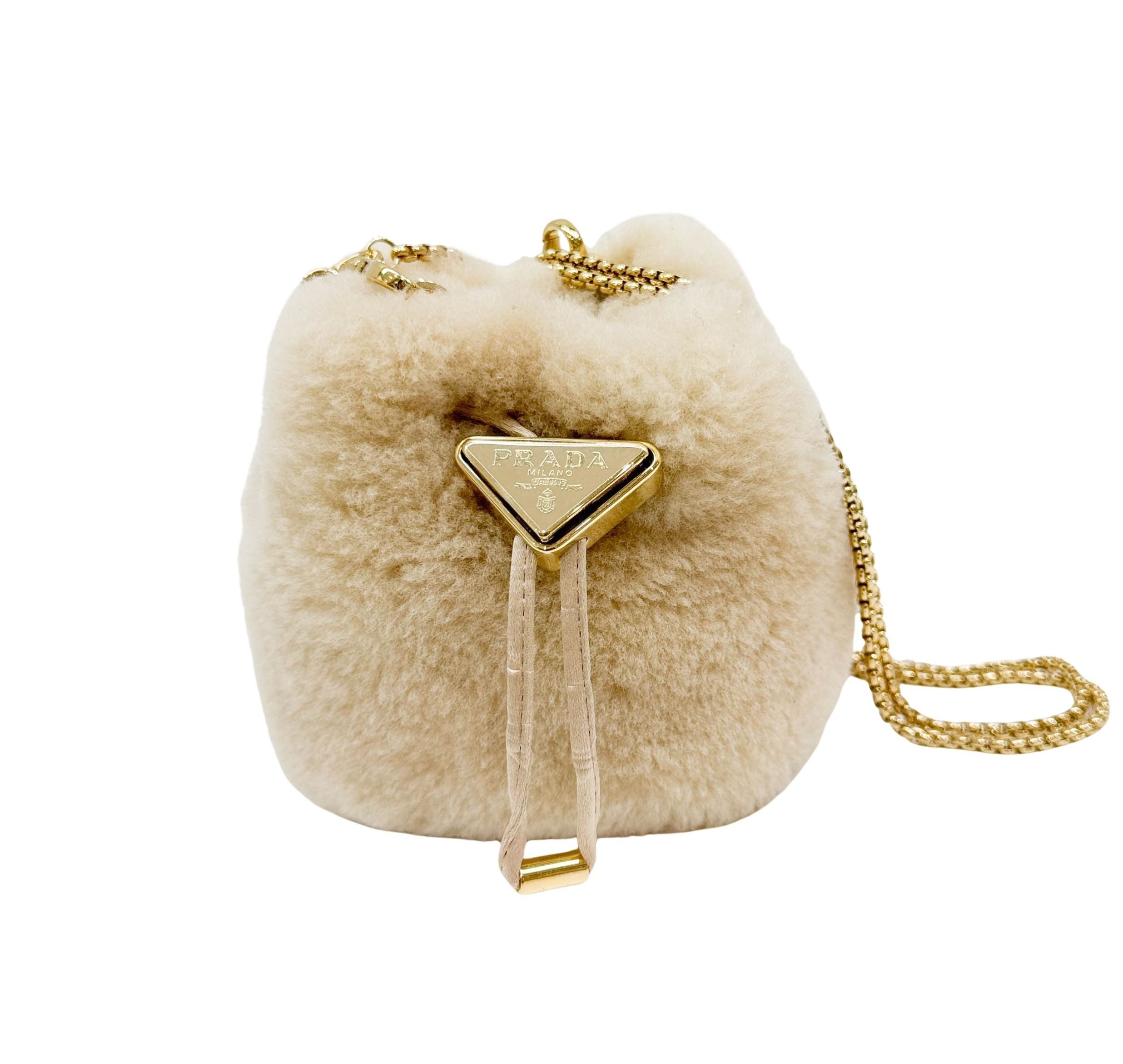 Beige Fur Pouch Bag