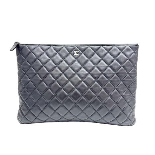 Matelasse Black Leather Clutch Bag