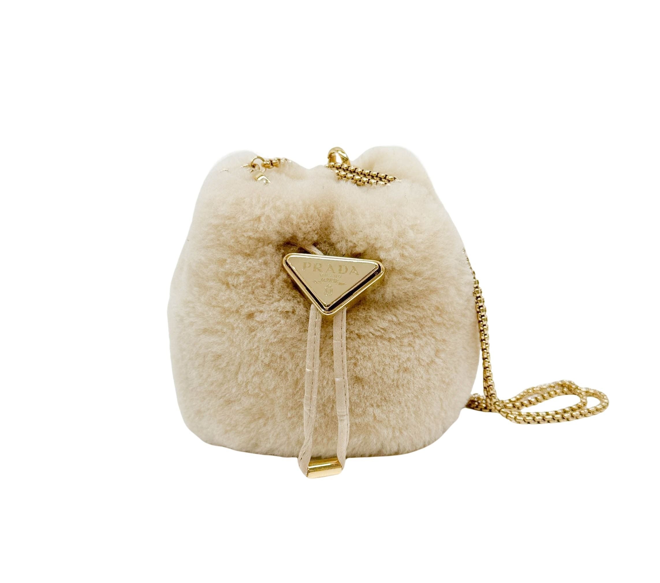 Beige Fur Pouch Bag