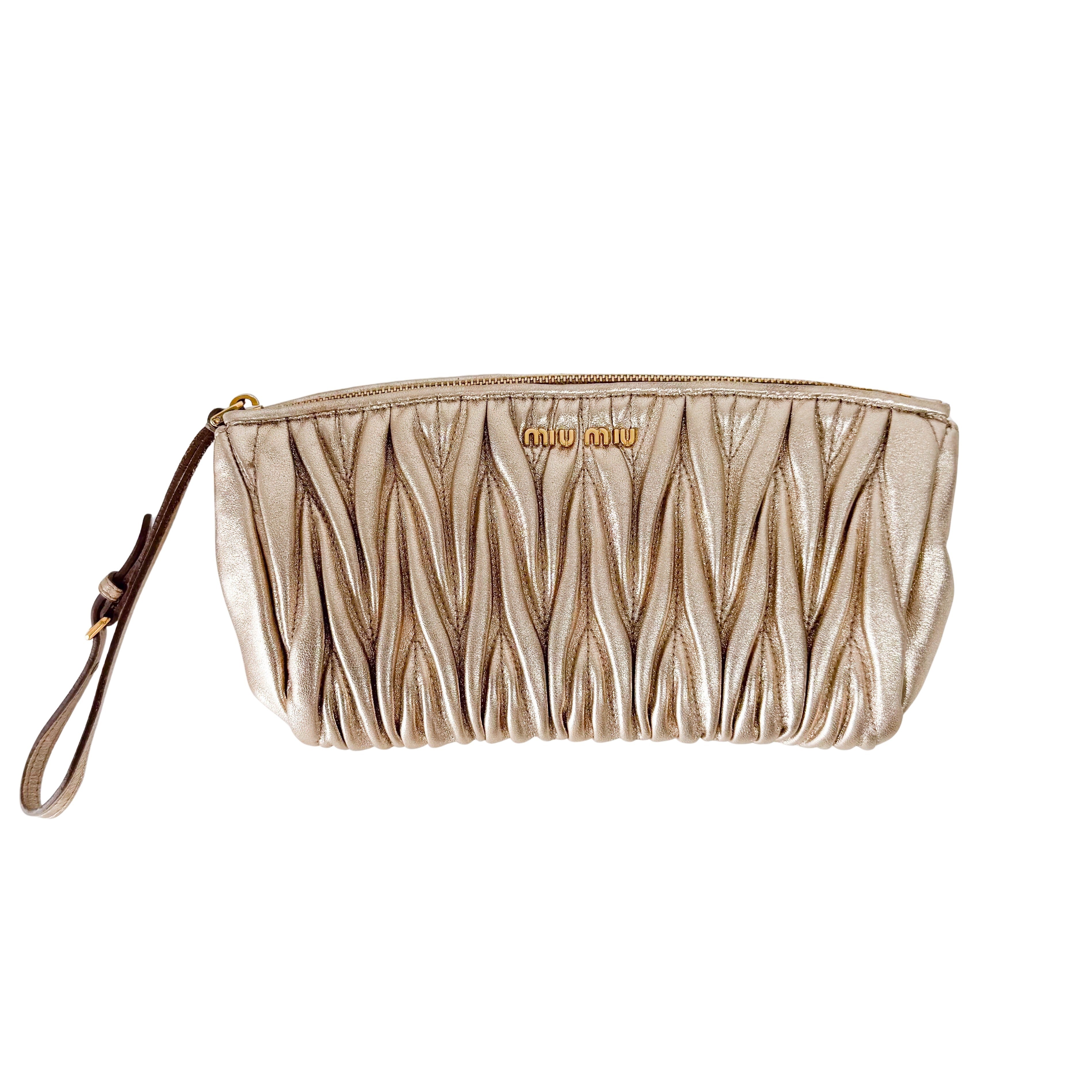 Gold Matelasse Leather Clutch Bag
