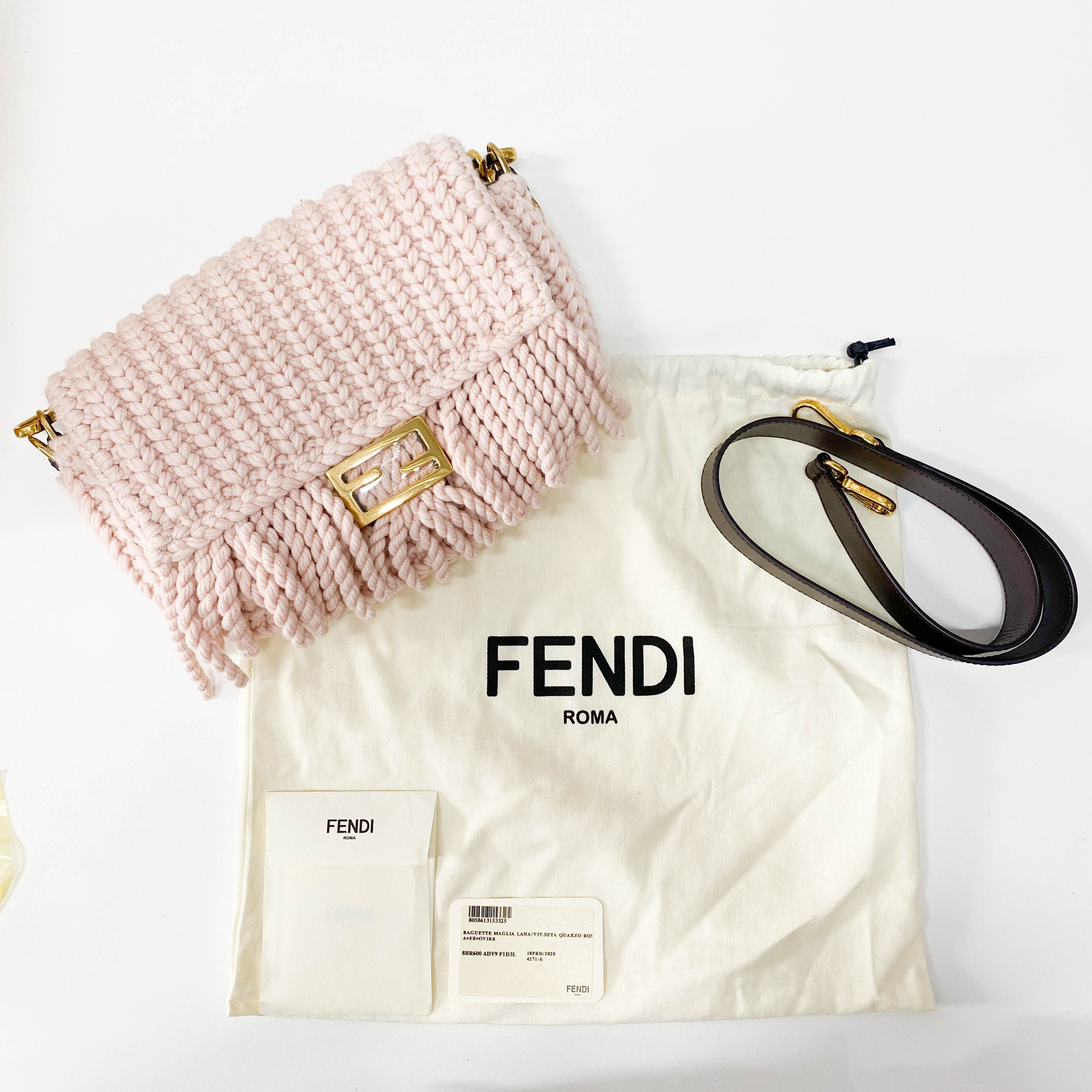 Baguette Pink Wool Knit Fringe Shoulder Bag