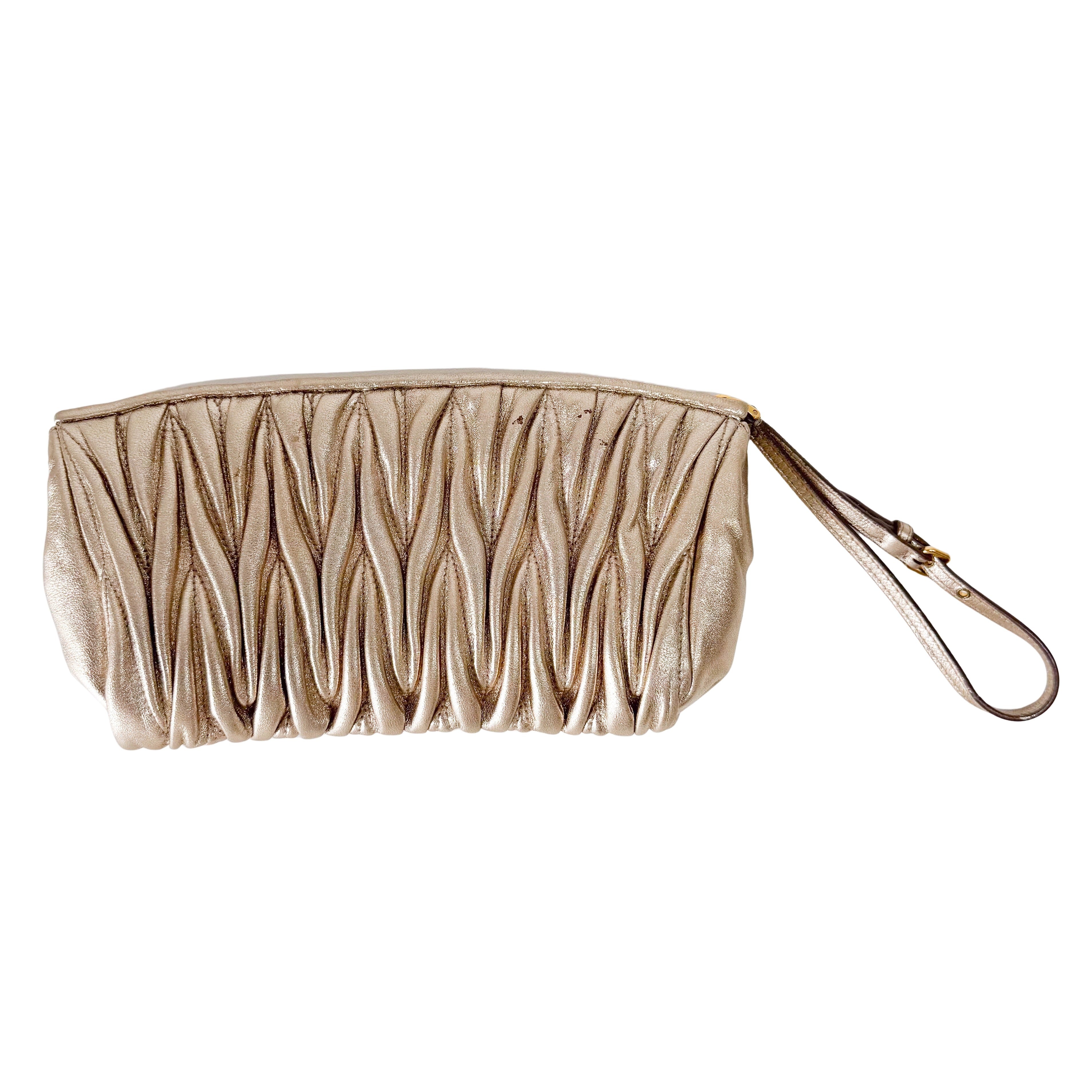 Gold Matelasse Leather Clutch Bag