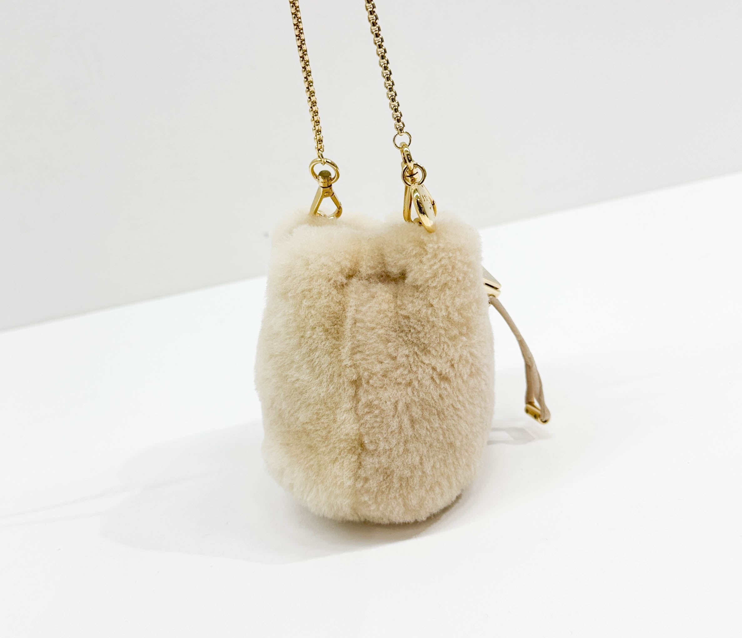 Beige Fur Pouch Bag
