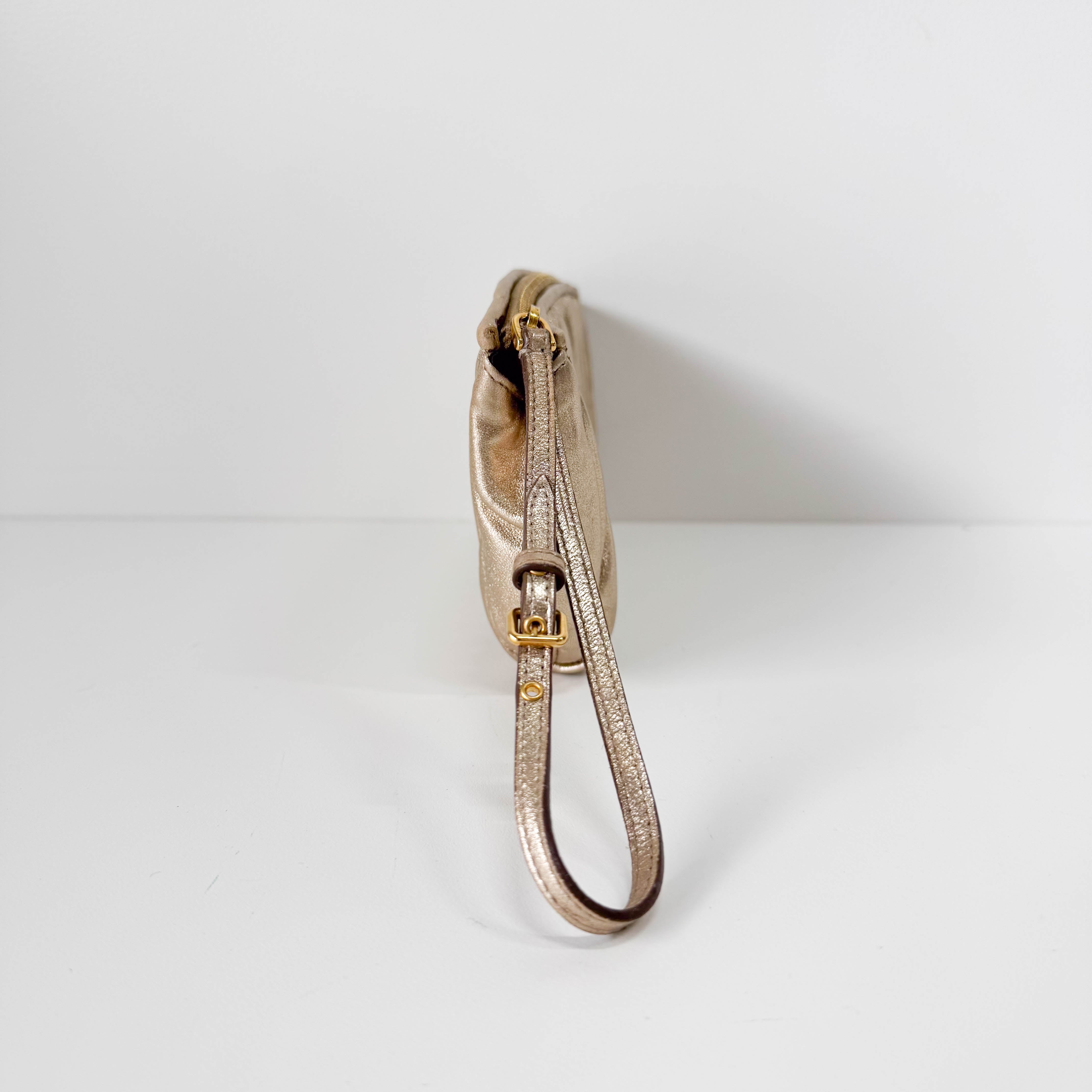 Gold Matelasse Leather Clutch Bag