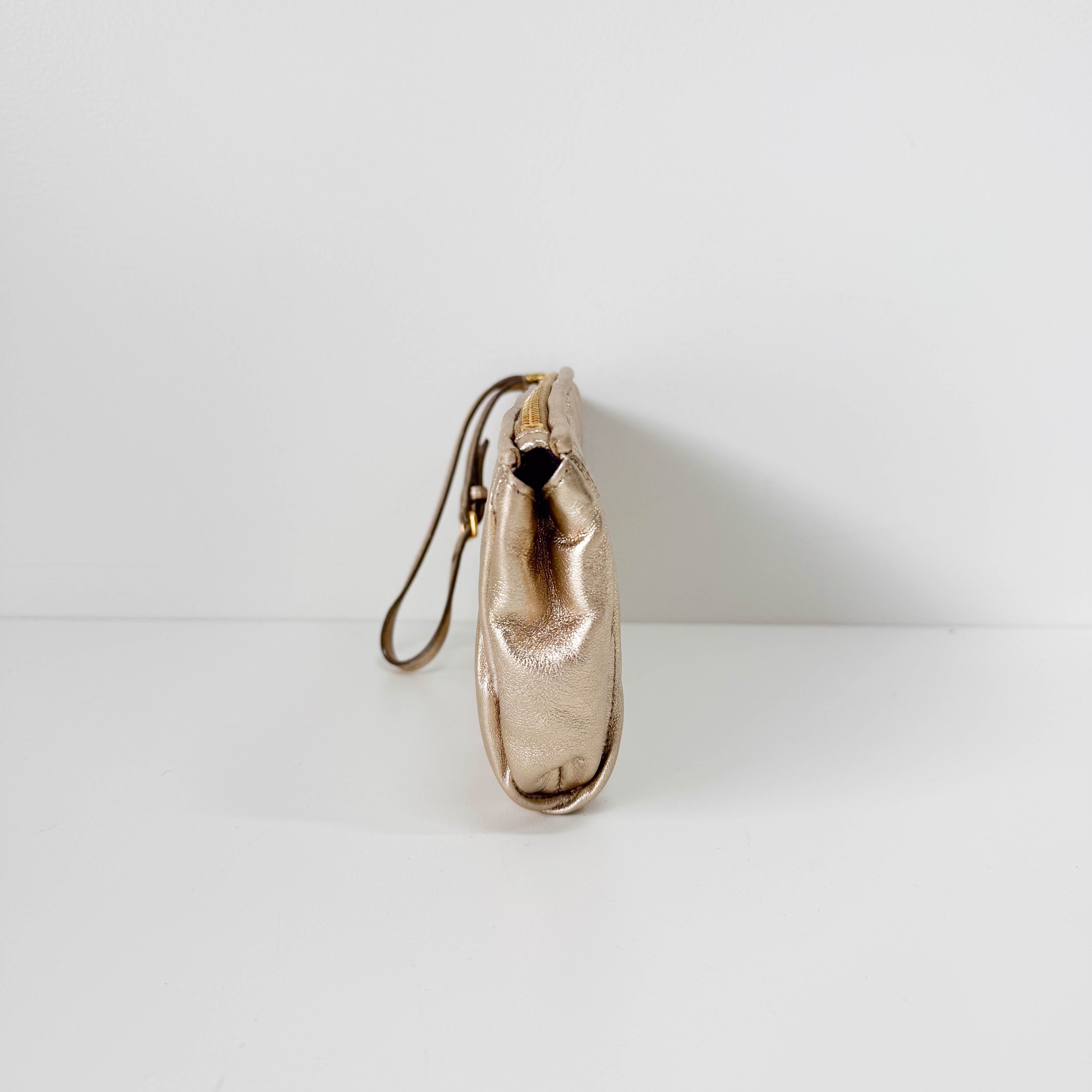 Gold Matelasse Leather Clutch Bag