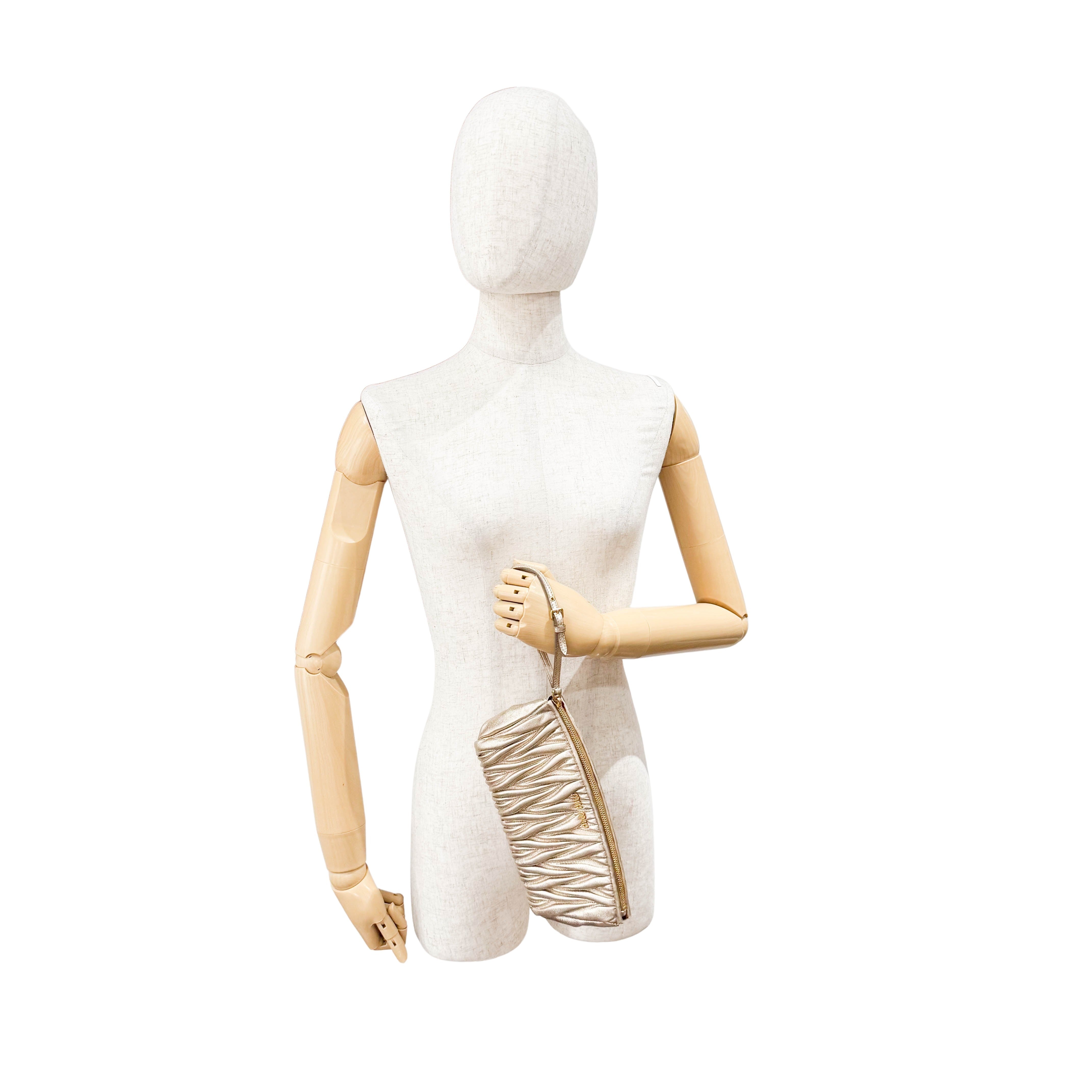 Gold Matelasse Leather Clutch Bag