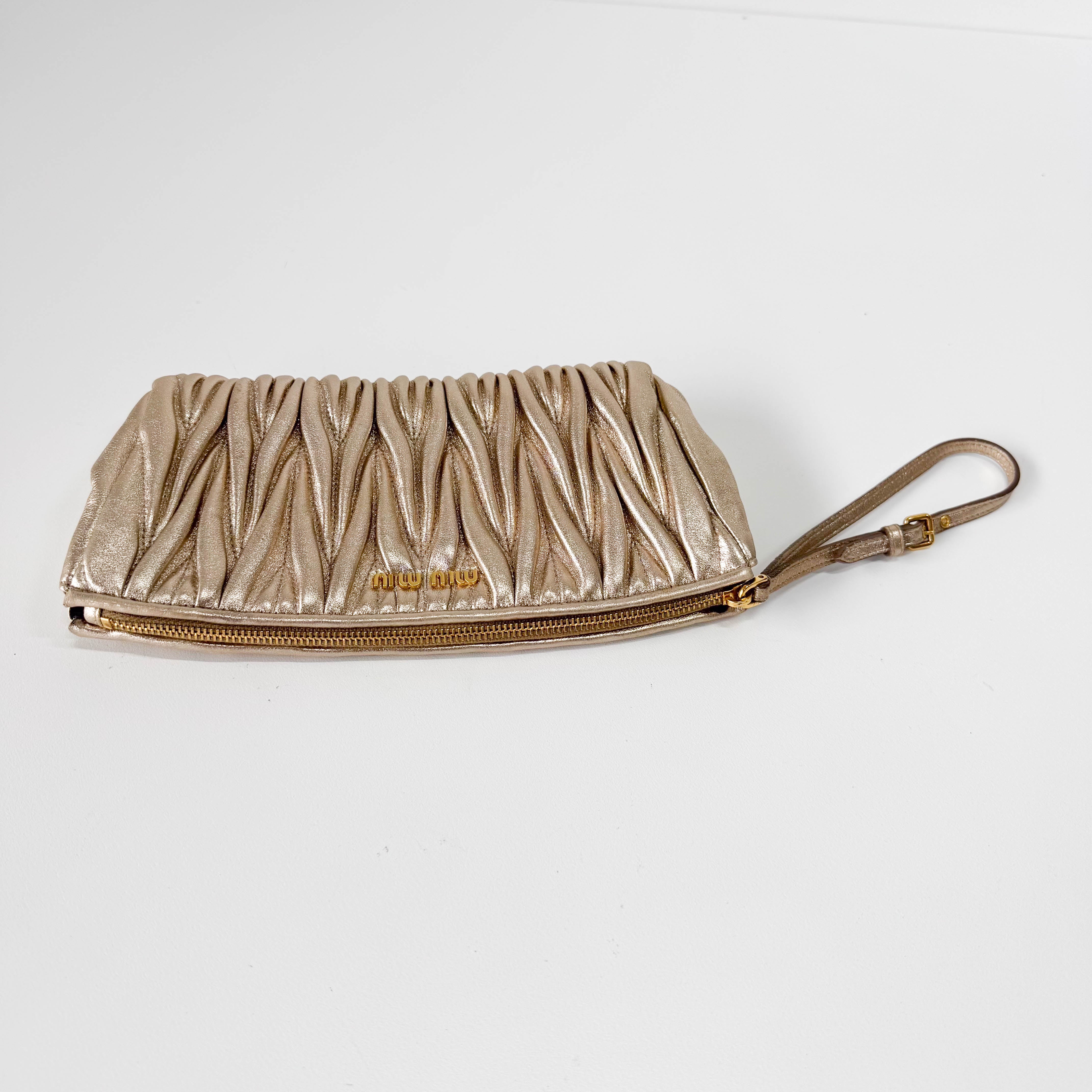 Gold Matelasse Leather Clutch Bag
