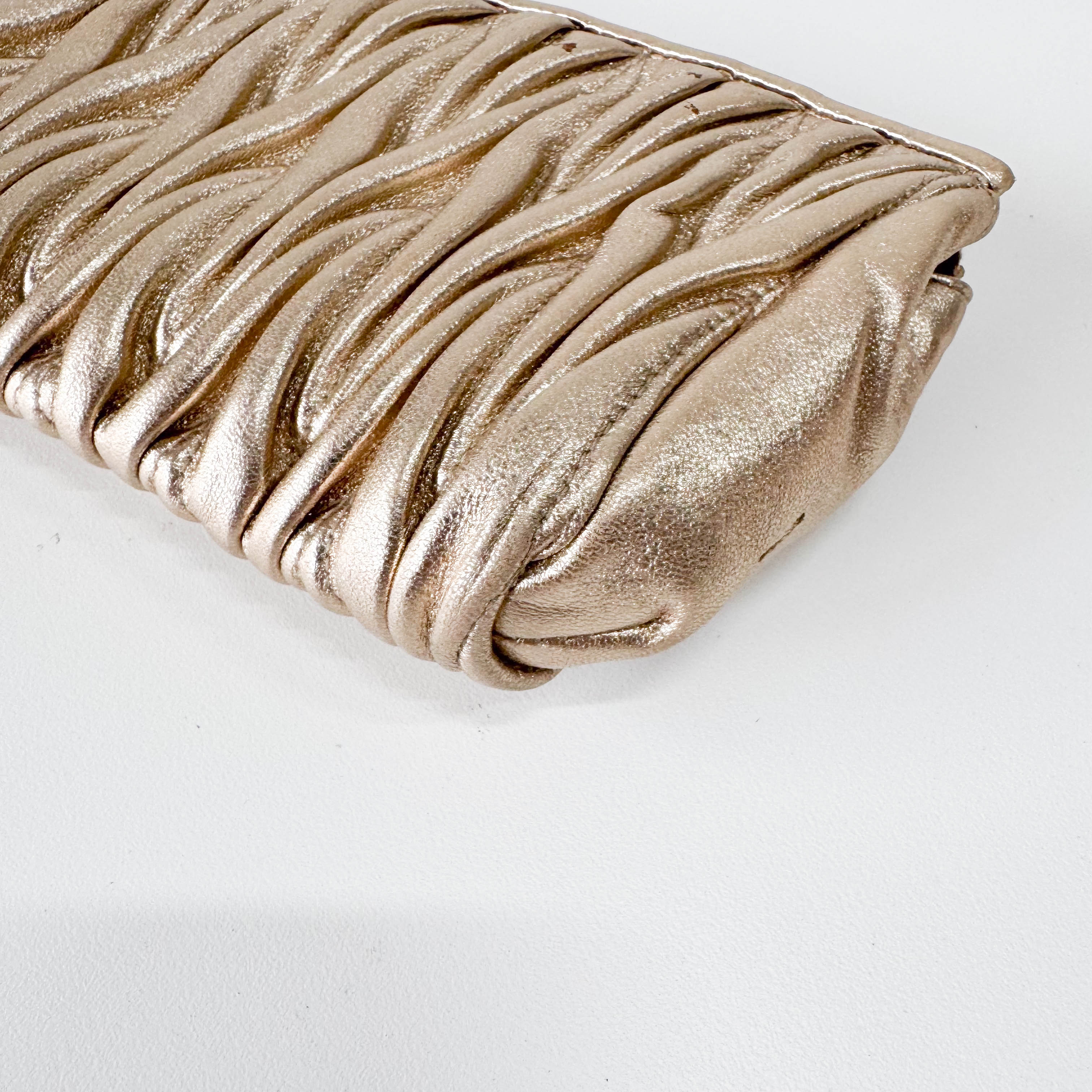 Gold Matelasse Leather Clutch Bag