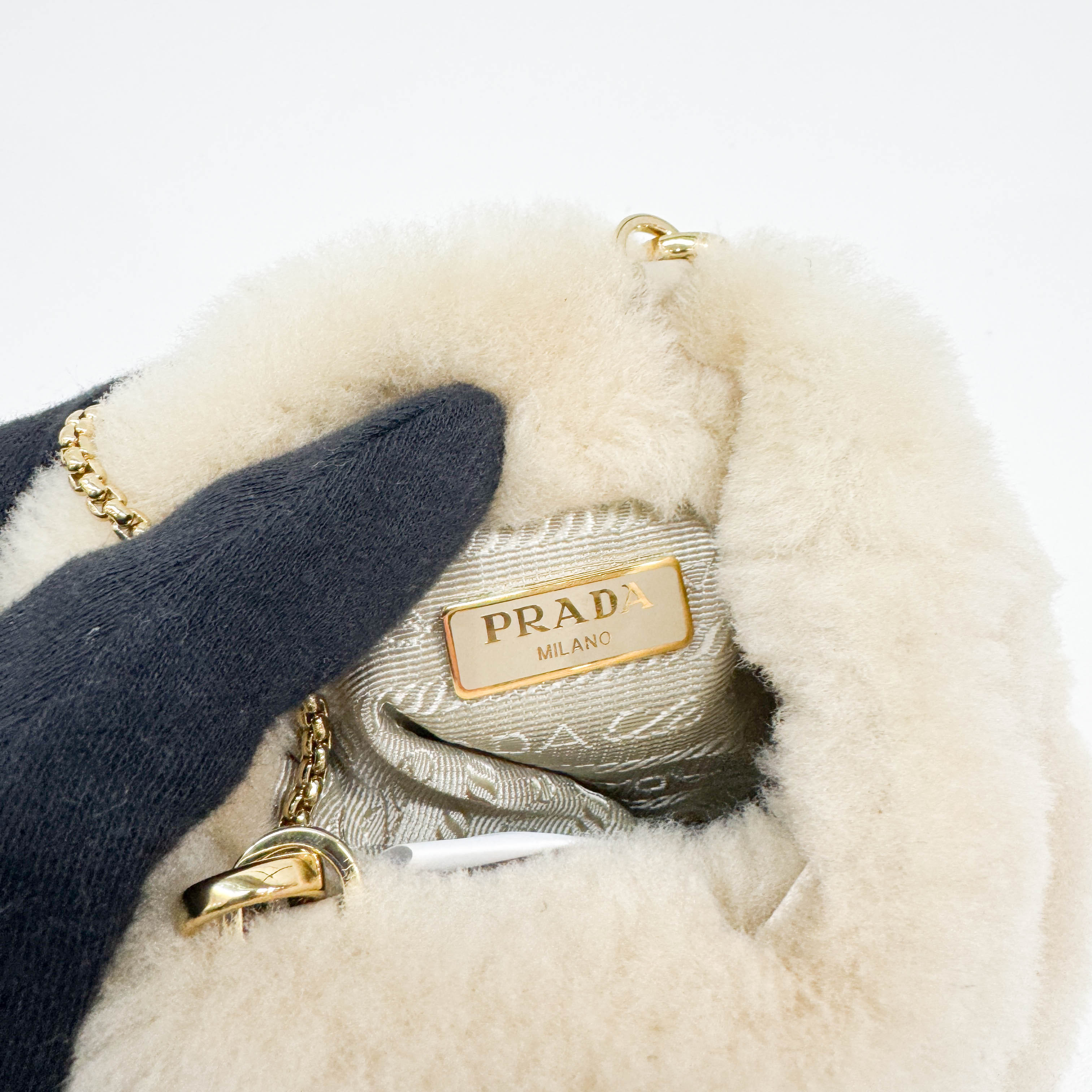 Beige Fur Pouch Bag
