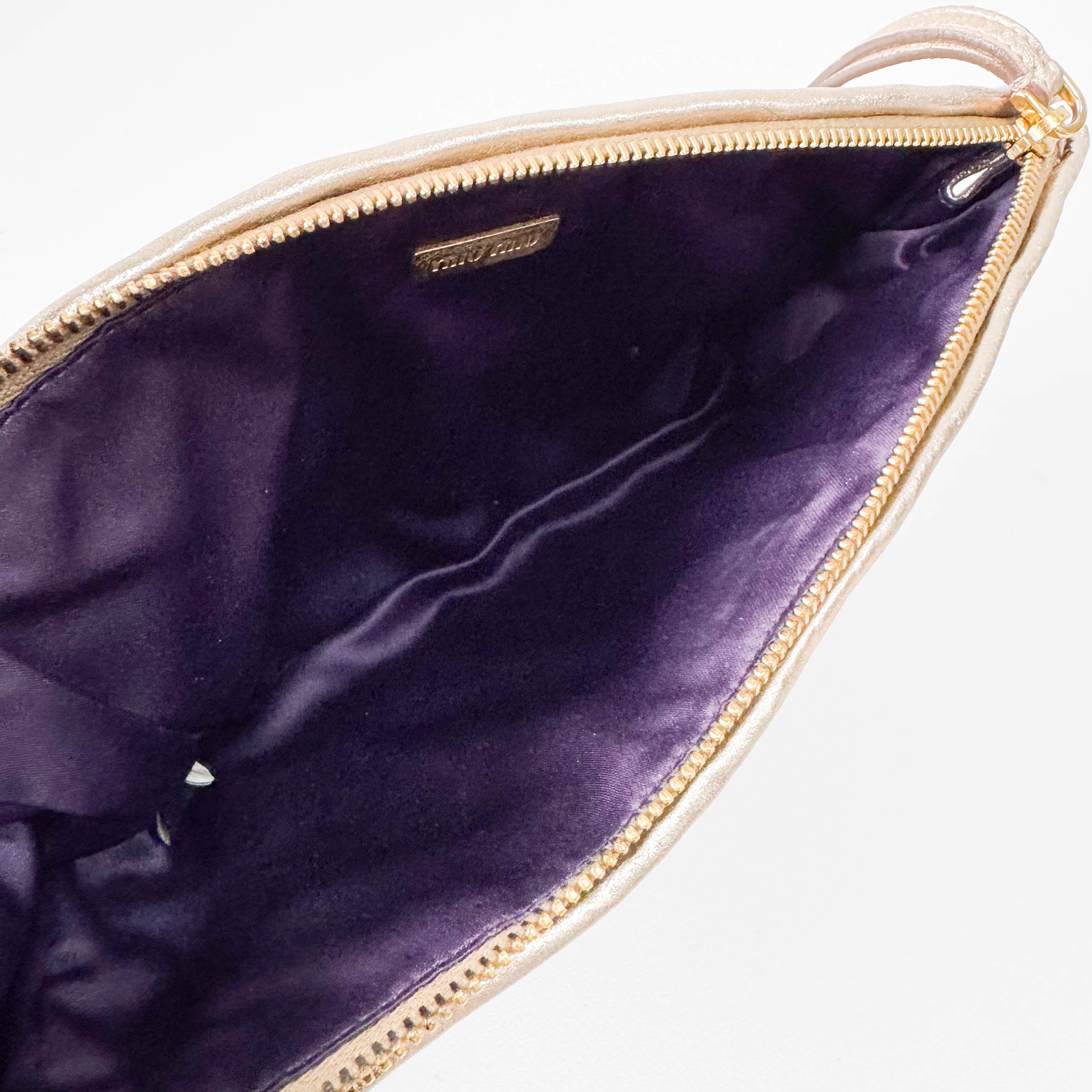 Gold Matelasse Leather Clutch Bag