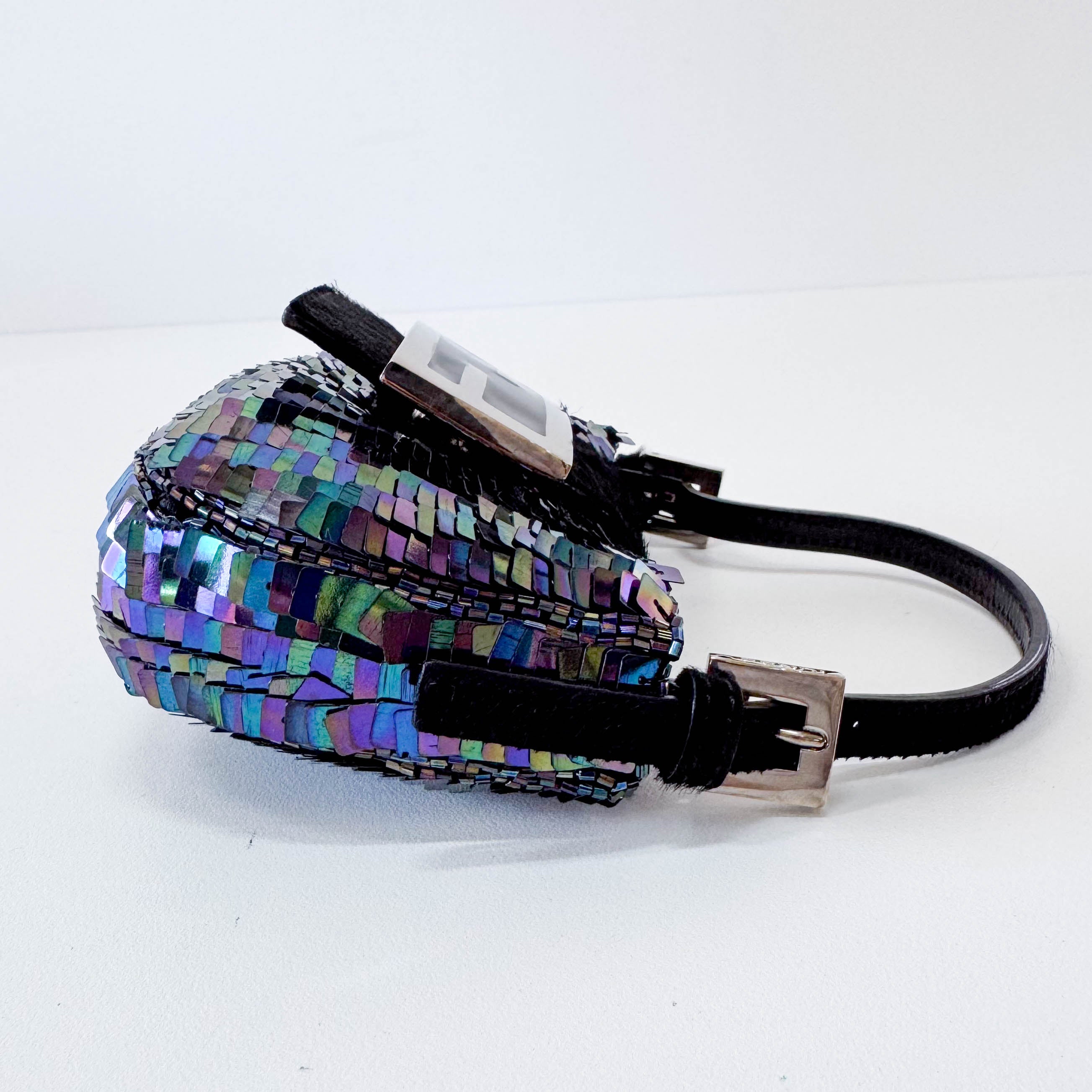 Croissant Sequin Mini Black Beaded Handbag