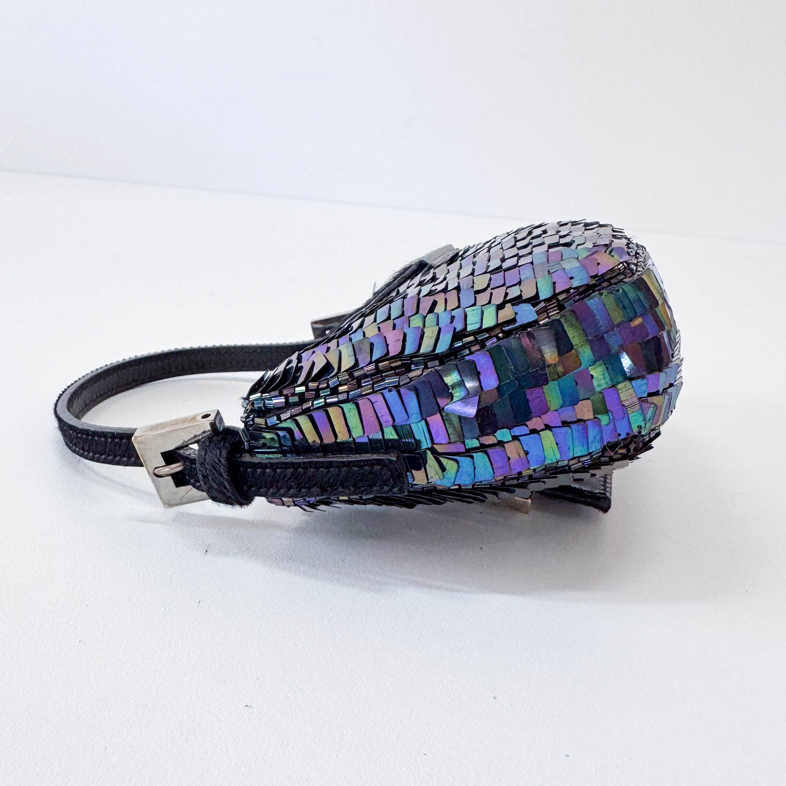 Croissant Sequin Mini Black Beaded Handbag