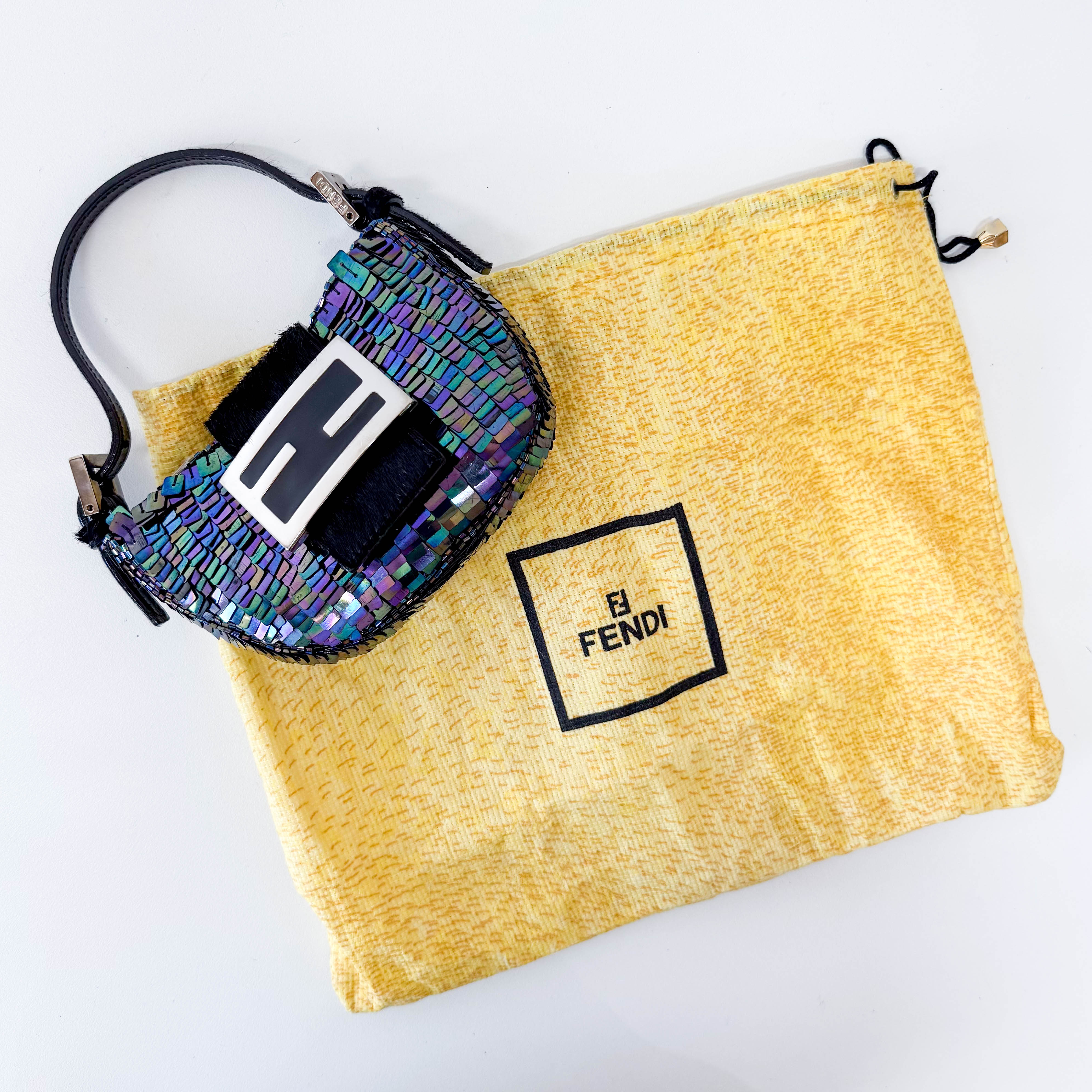 Croissant Sequin Mini Black Beaded Handbag