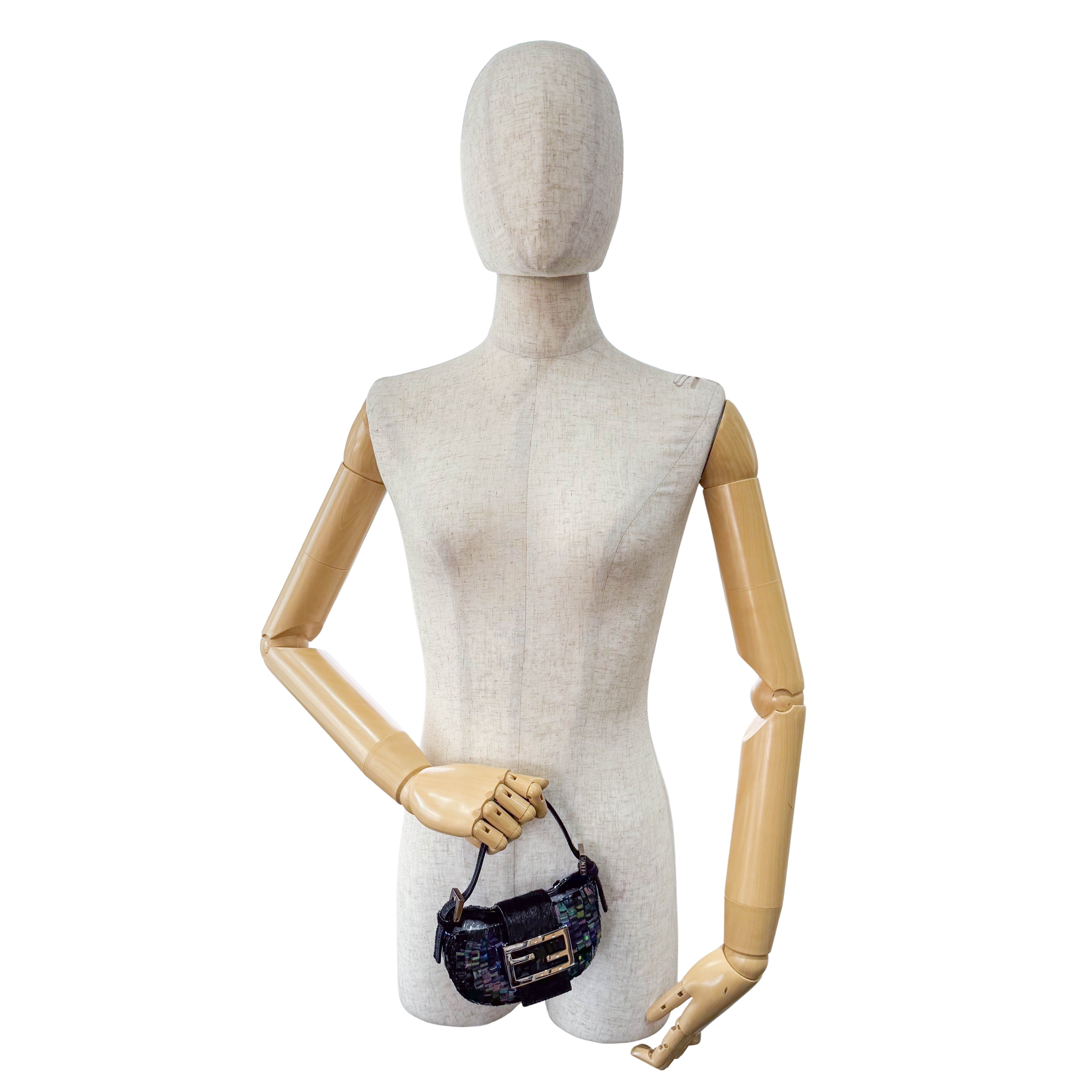 Croissant Sequin Mini Black Beaded Handbag