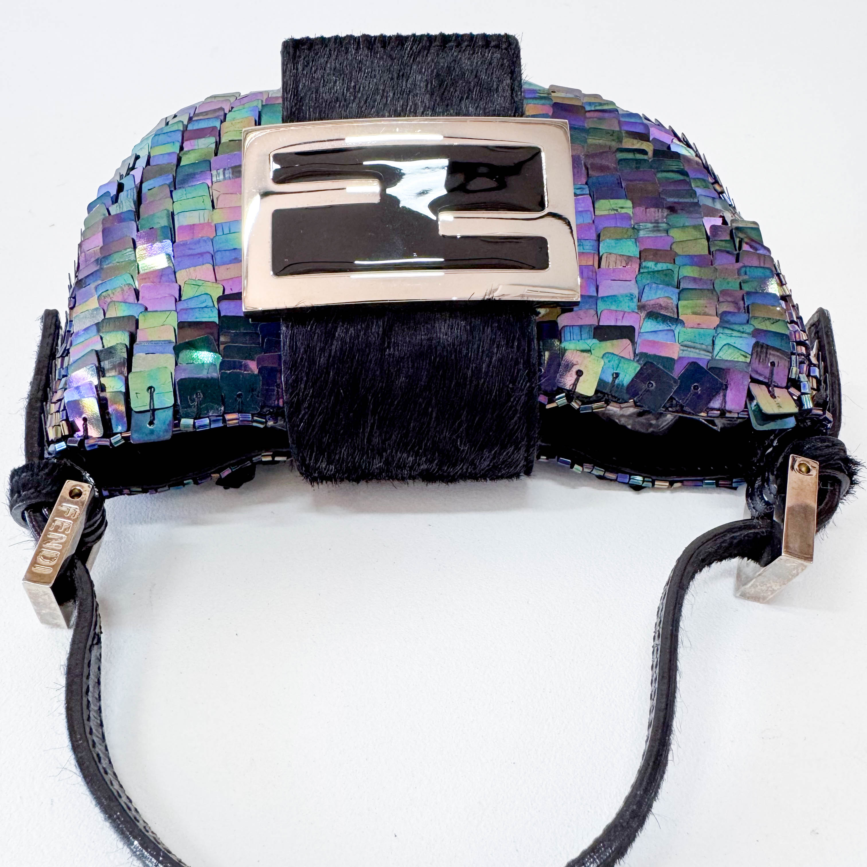Croissant Sequin Mini Black Beaded Handbag