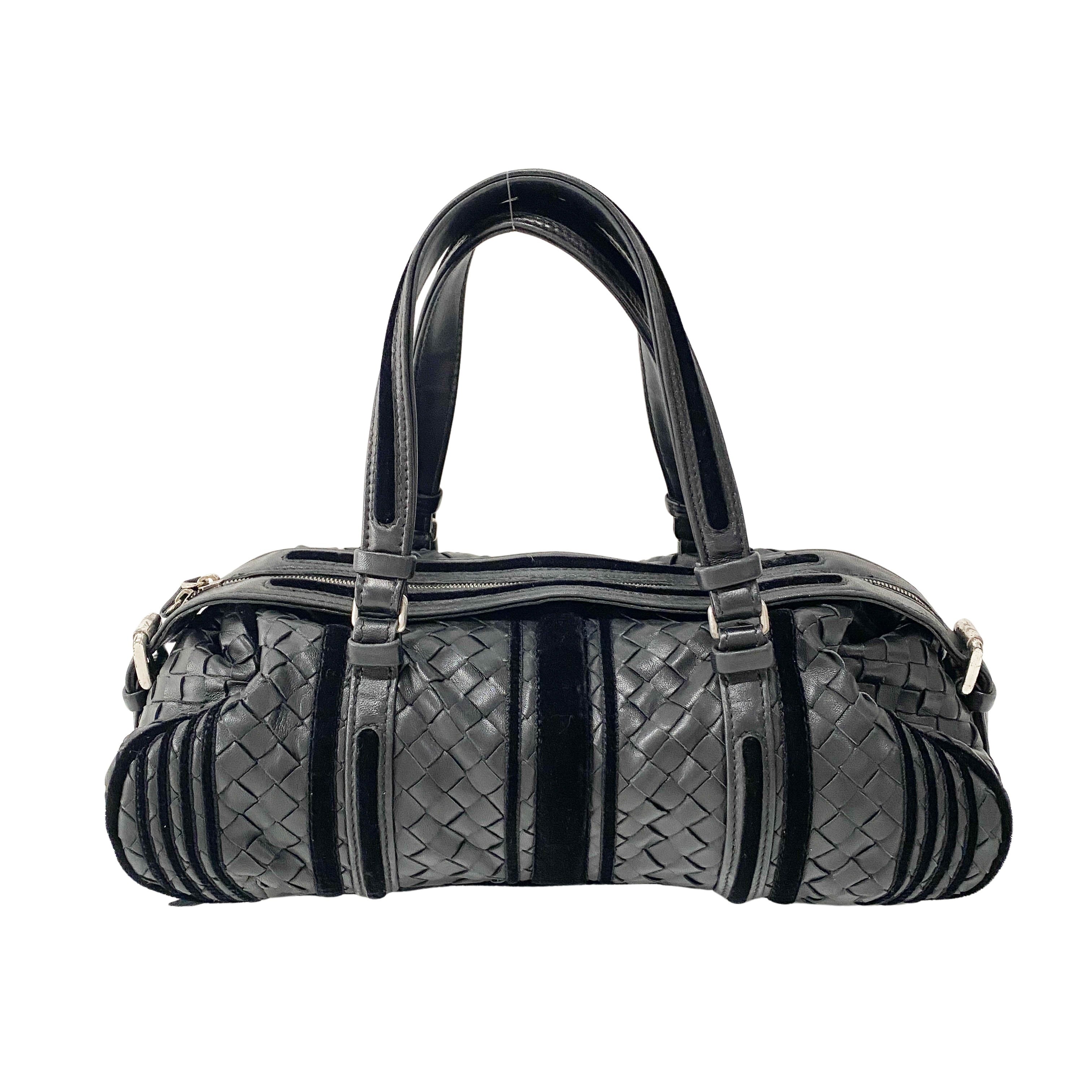 Intrecciato Black Leather & Velvet Bag