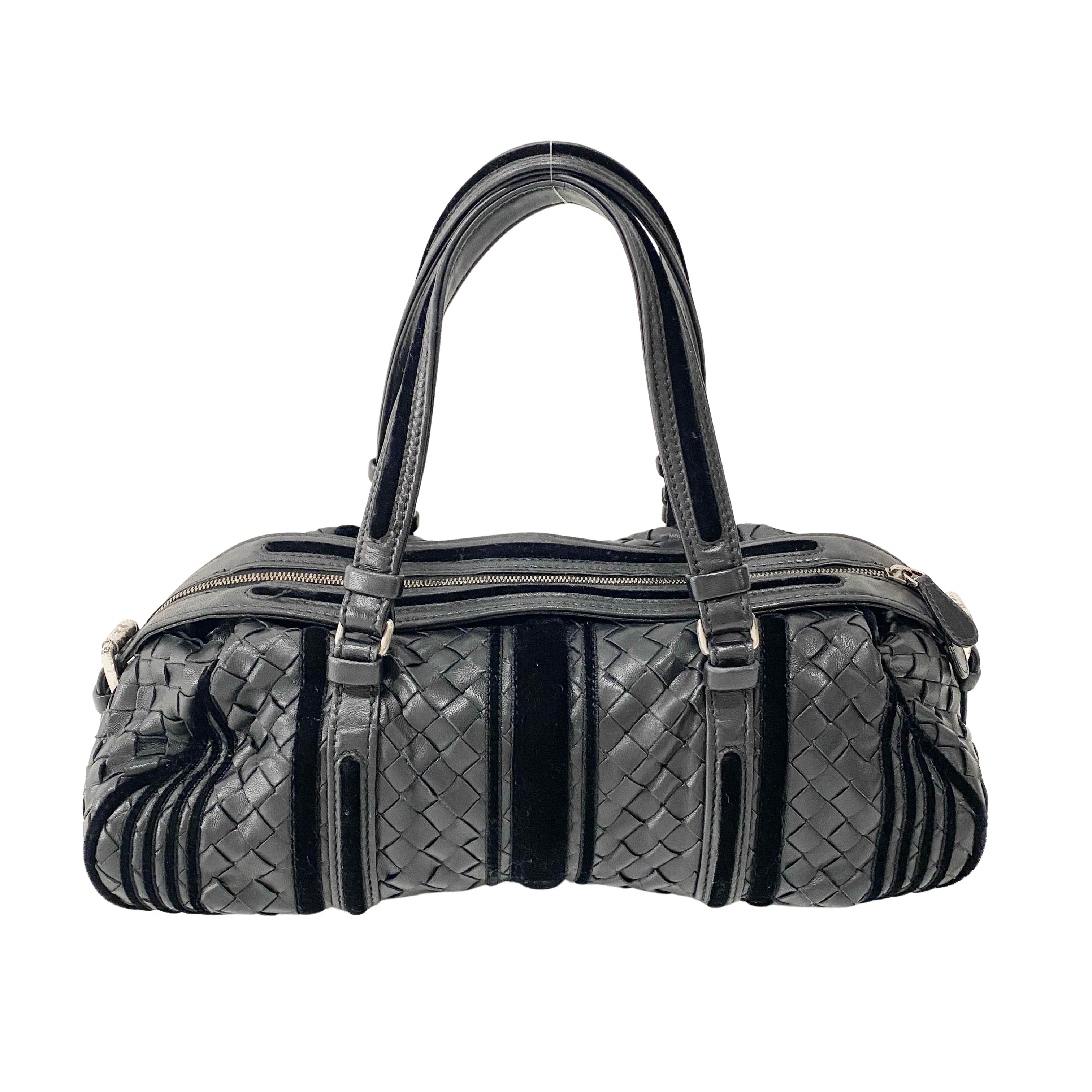 Intrecciato Black Leather & Velvet Bag