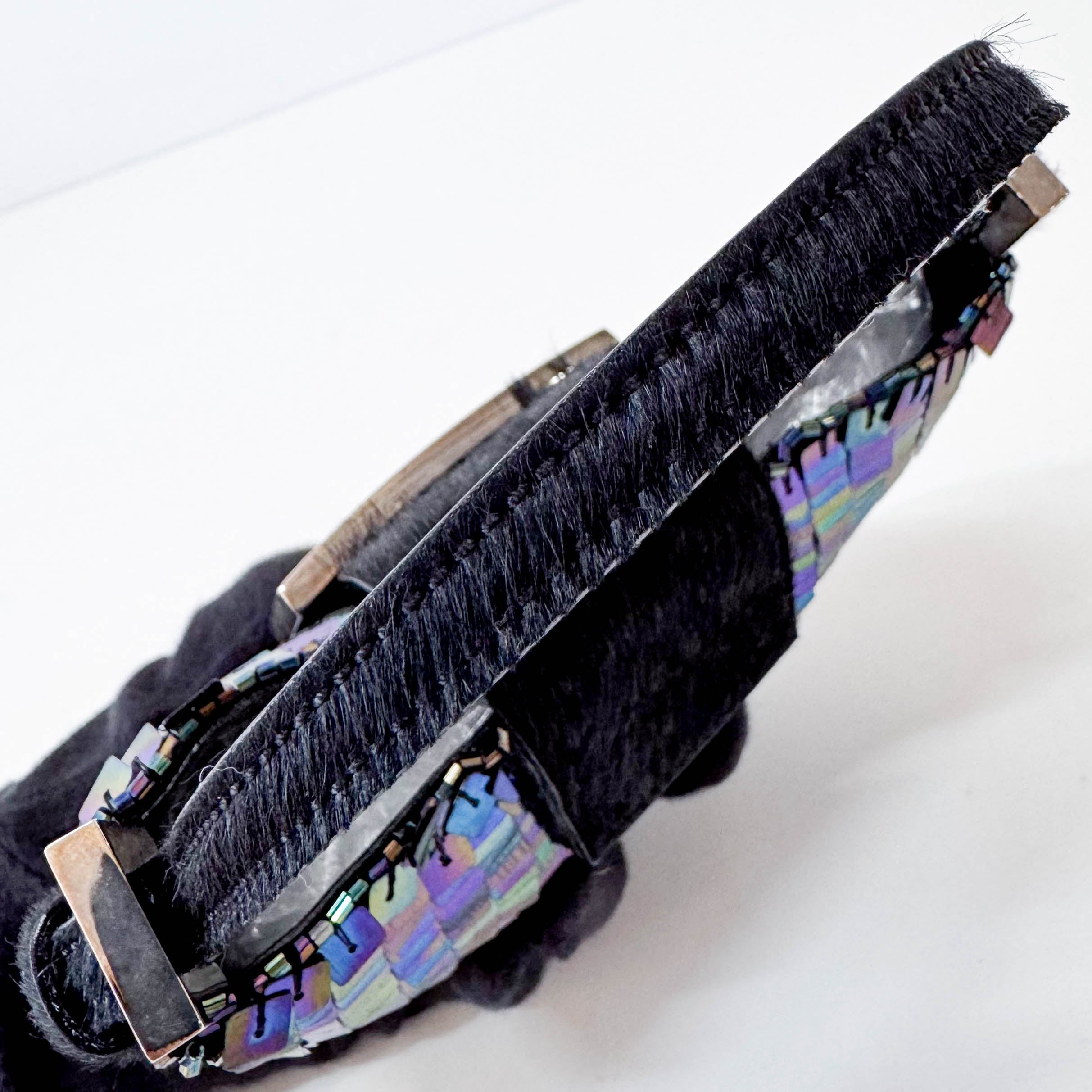 Croissant Sequin Mini Black Beaded Handbag