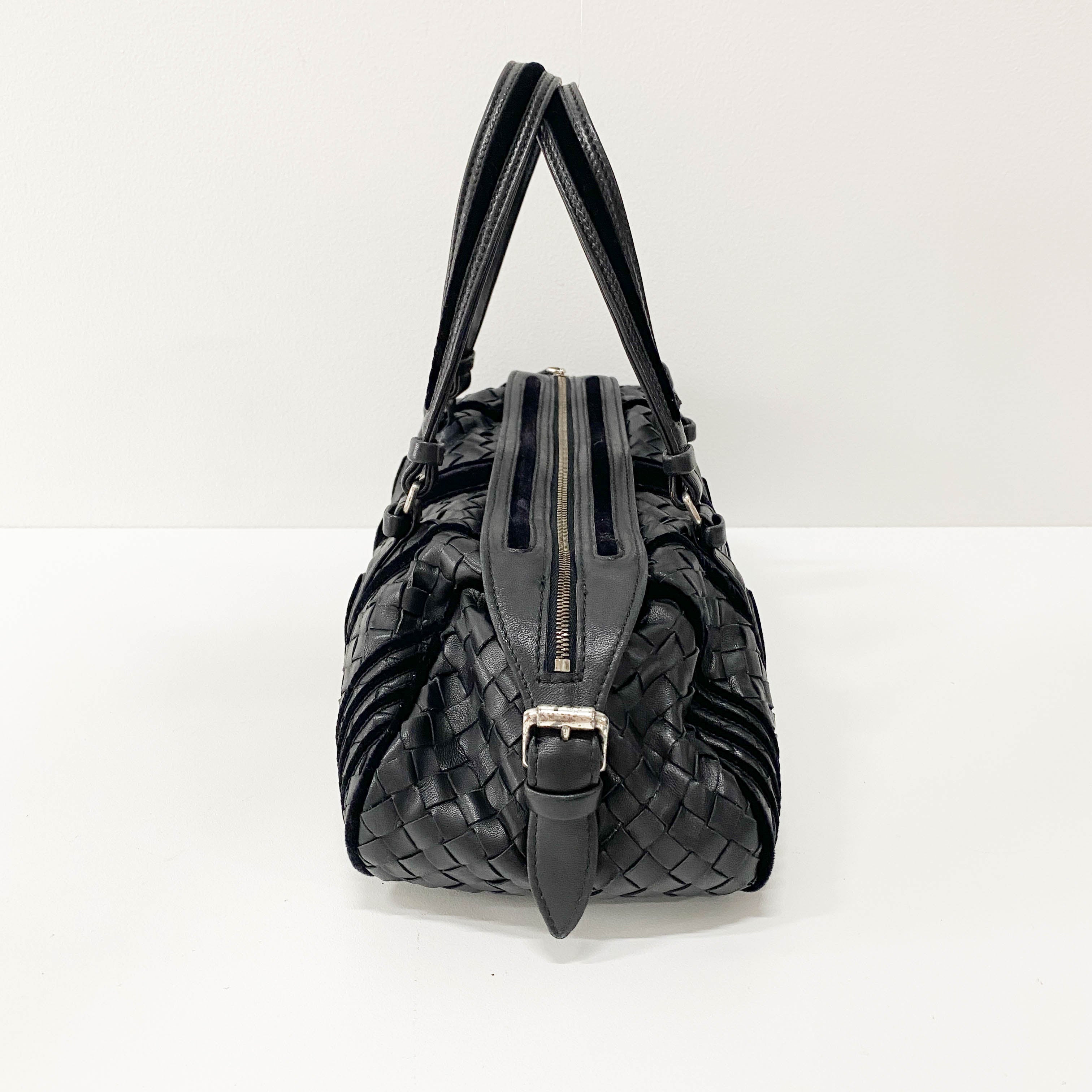 Intrecciato Black Leather & Velvet Bag