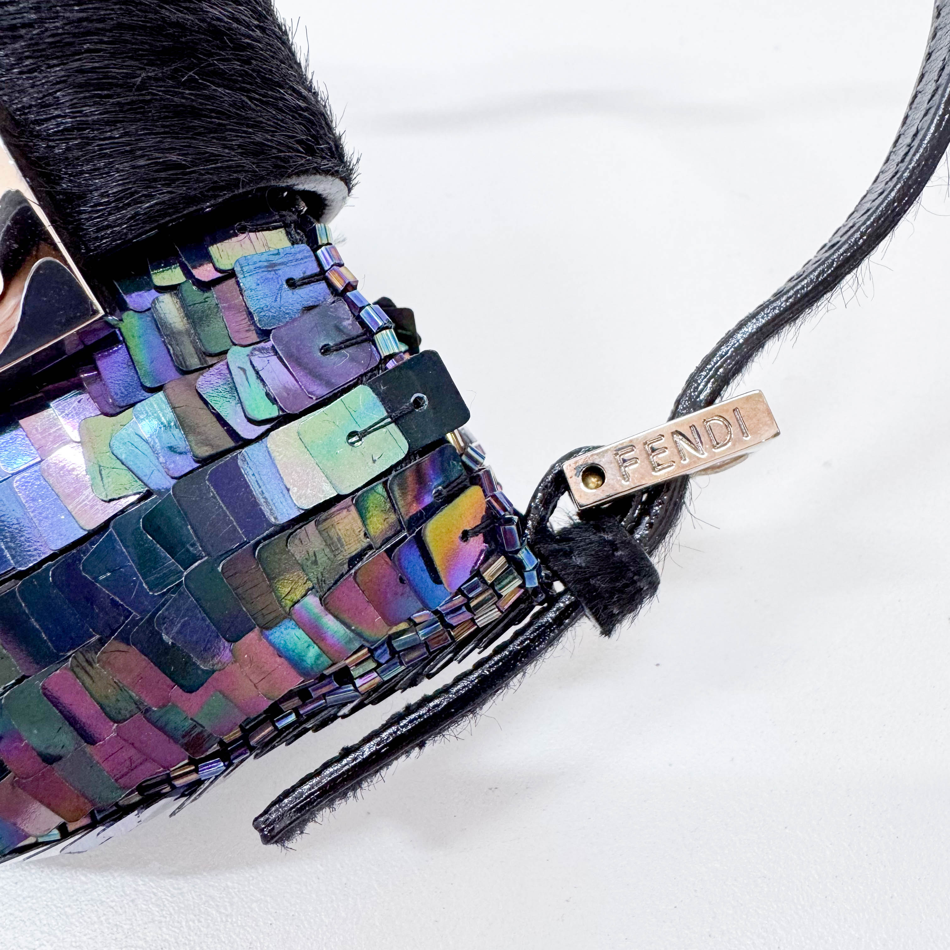 Croissant Sequin Mini Black Beaded Handbag