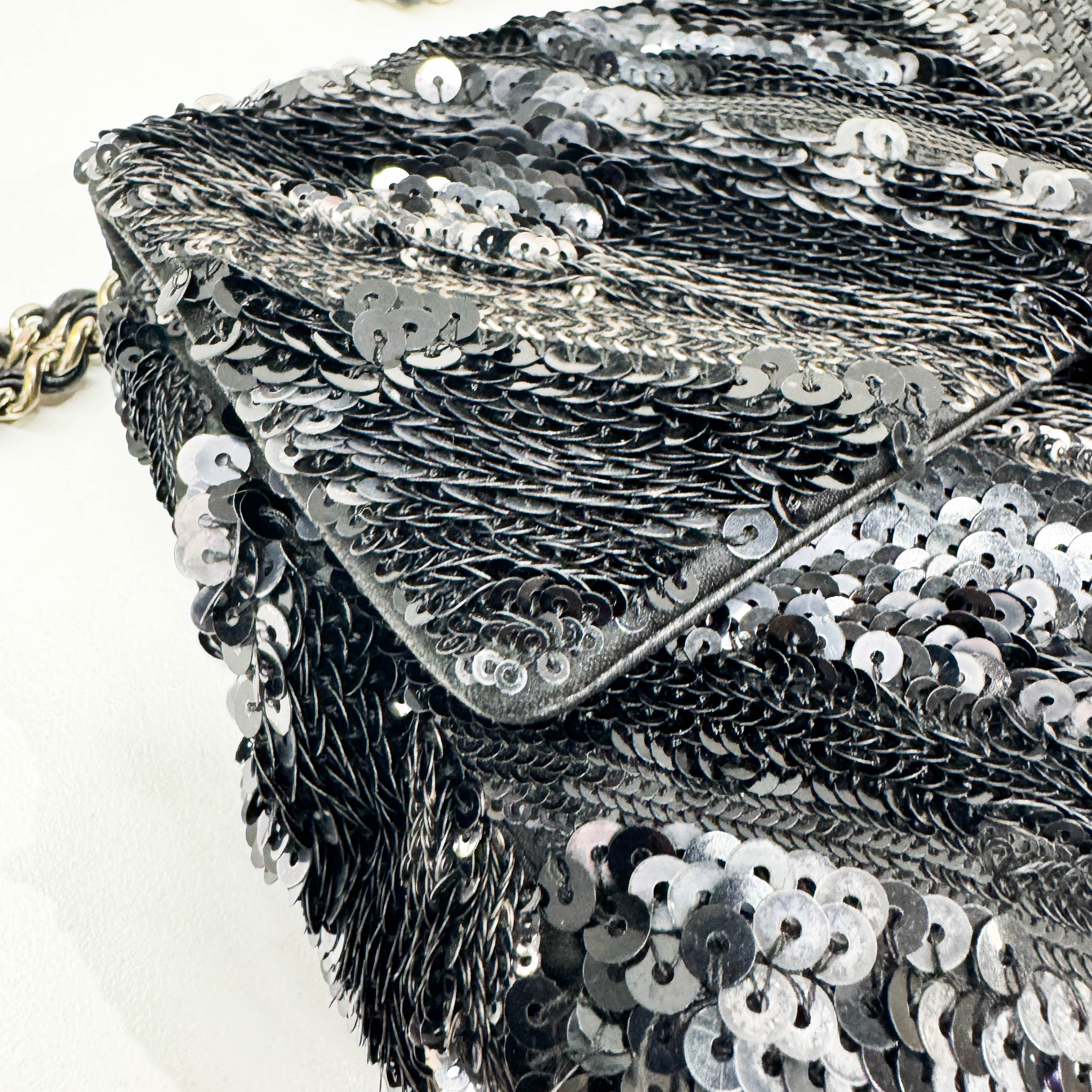 Mini Classic Flap Chevron Black Sequin Shoulder Bag