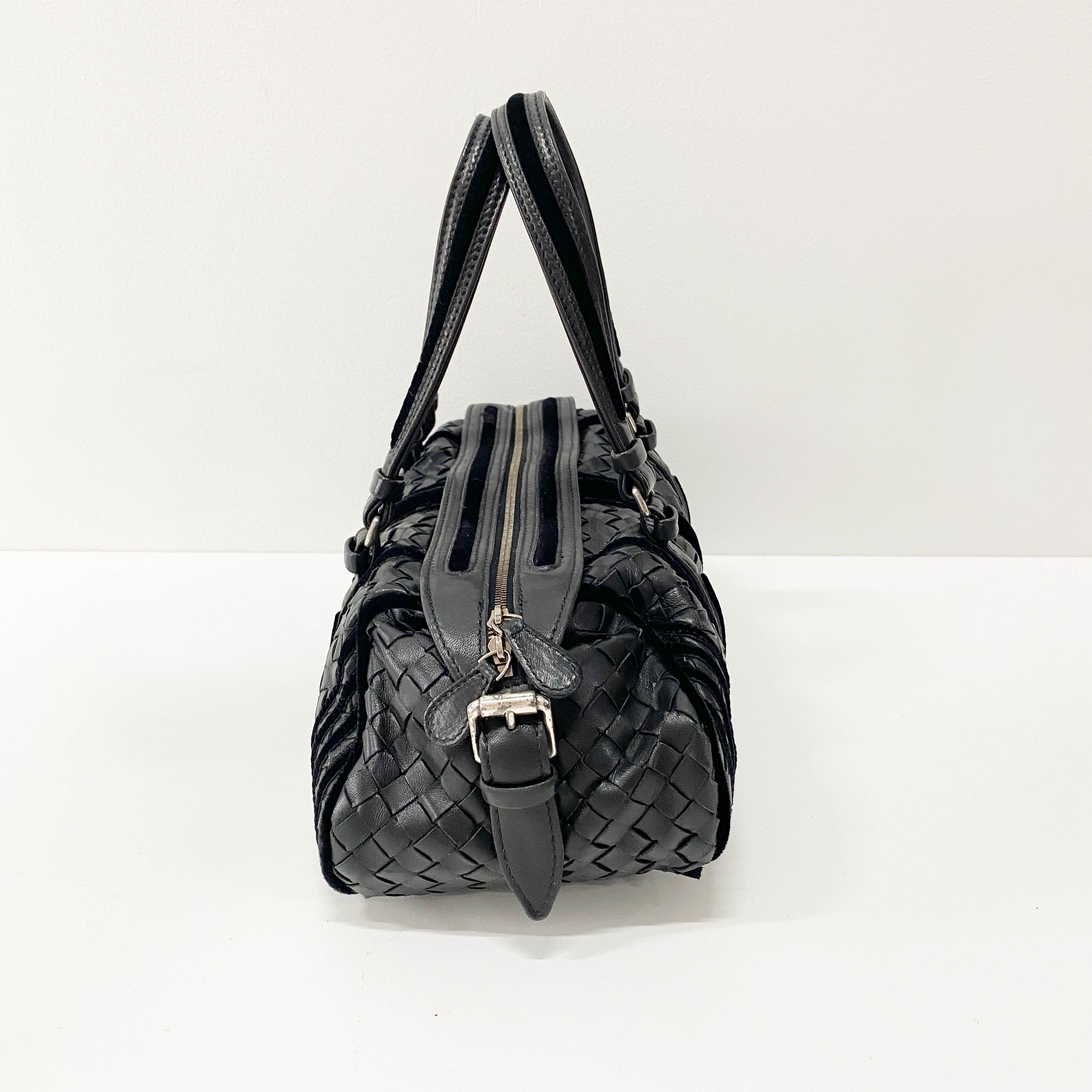Intrecciato Black Leather & Velvet Bag