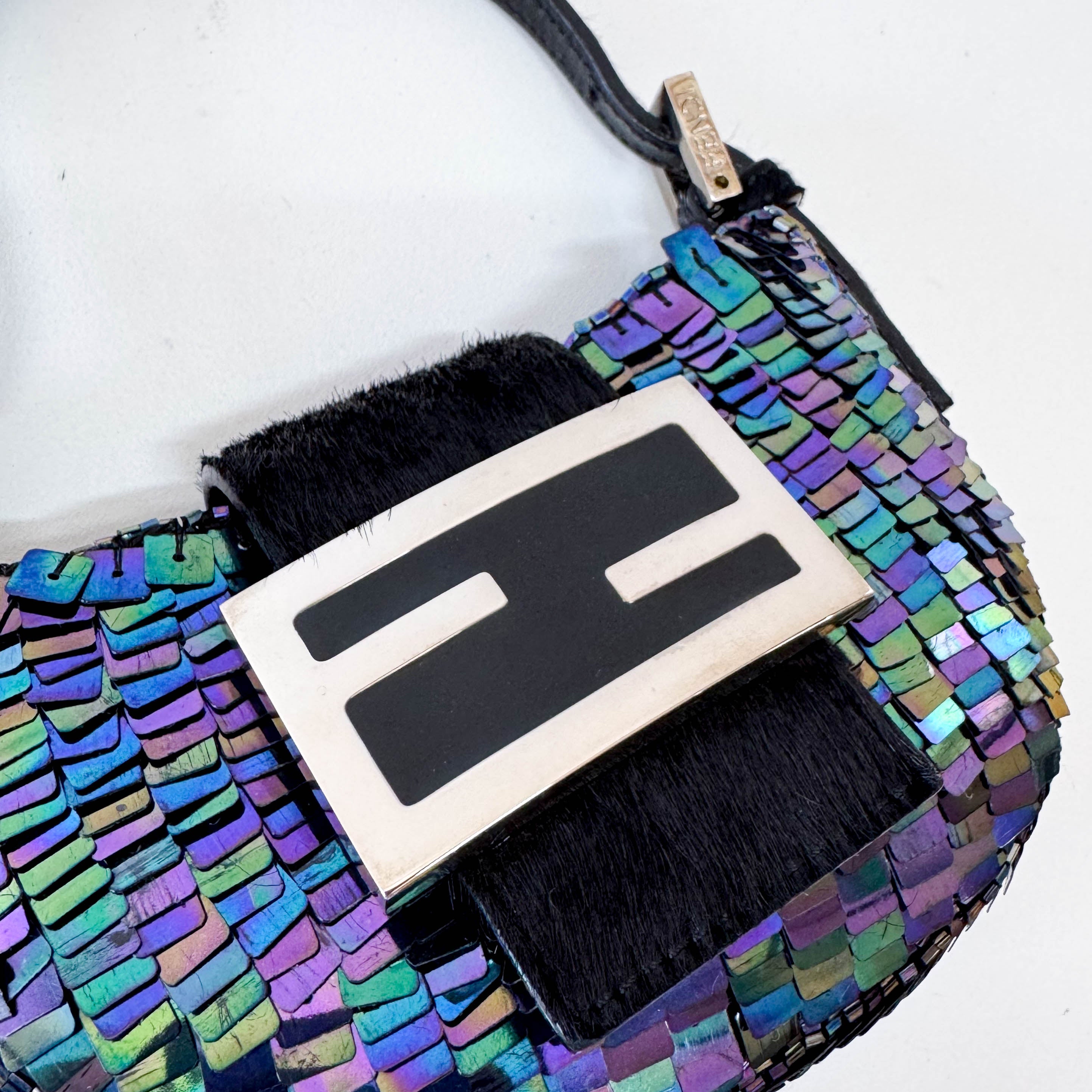 Croissant Sequin Mini Black Beaded Handbag