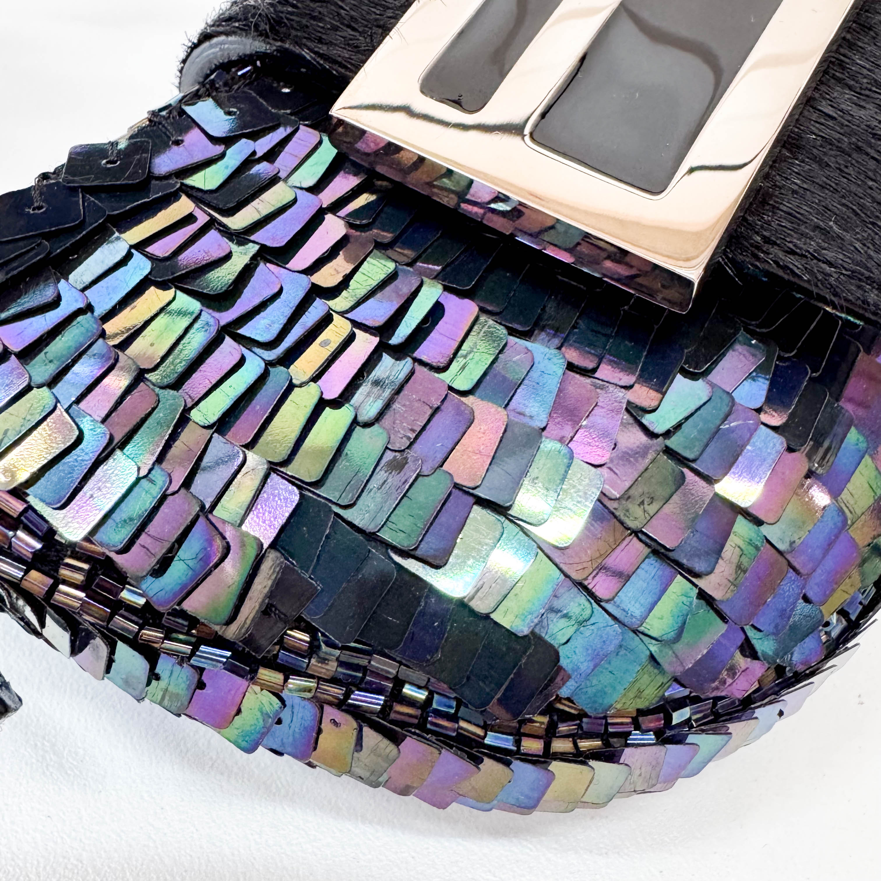 Croissant Sequin Mini Black Beaded Handbag