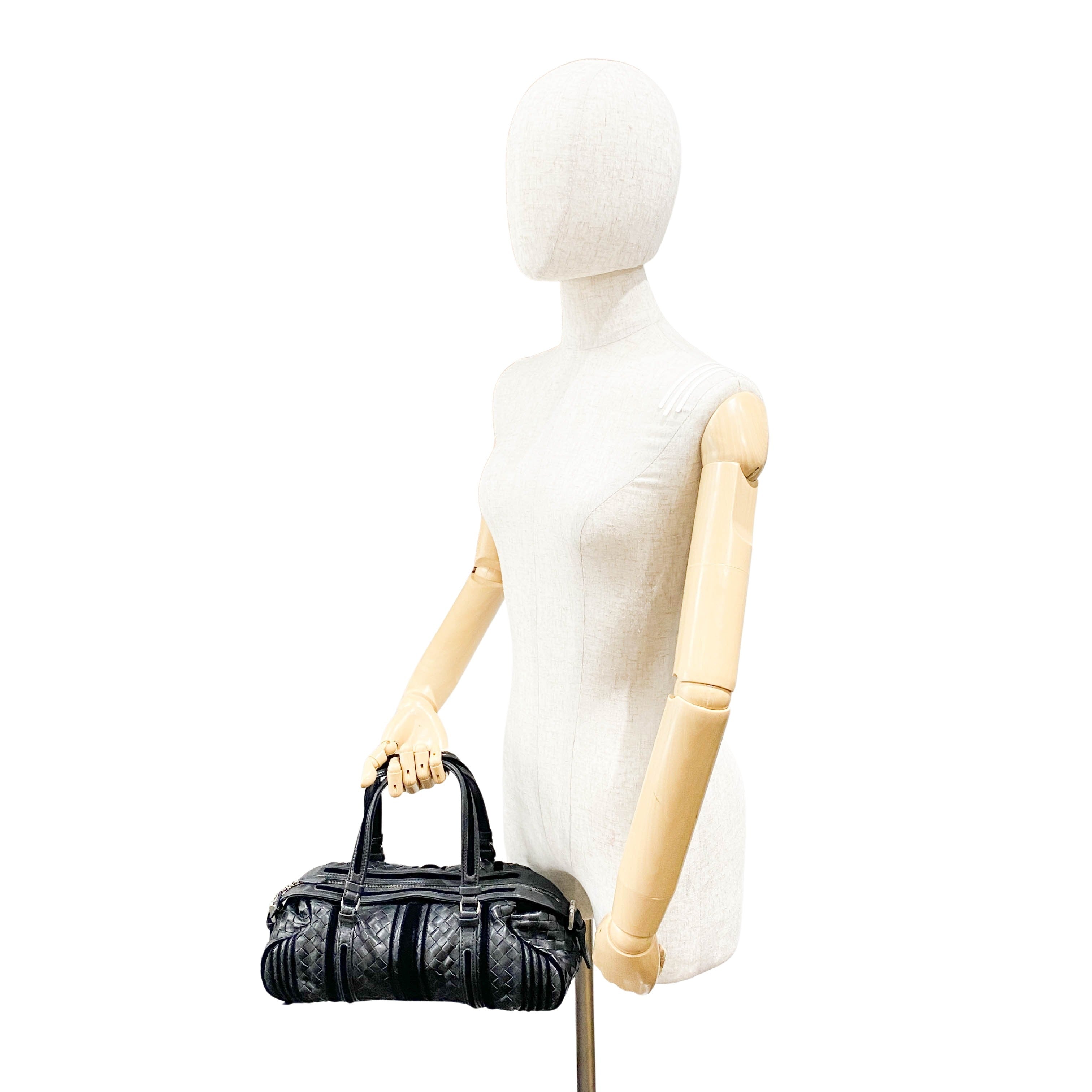 Intrecciato Black Leather & Velvet Bag