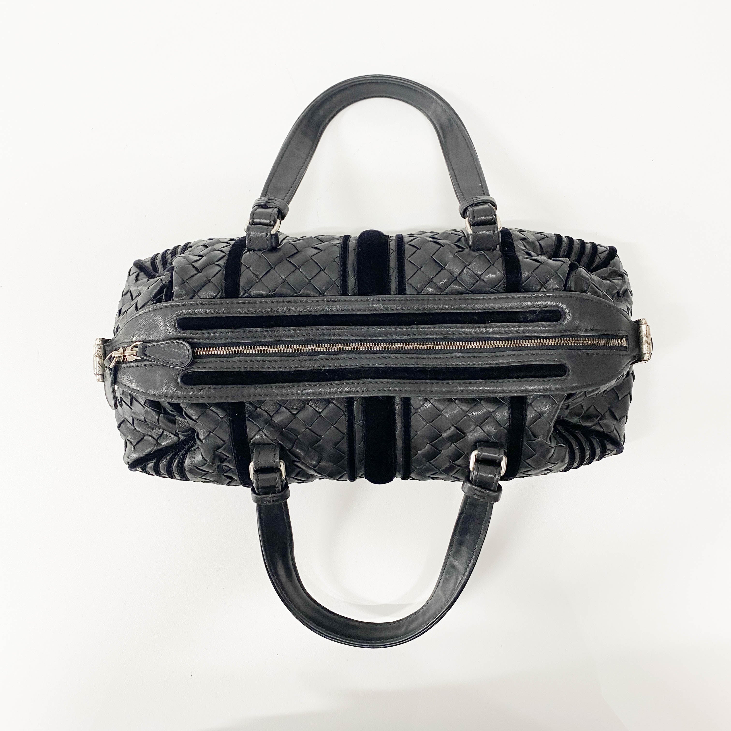 Intrecciato Black Leather & Velvet Bag