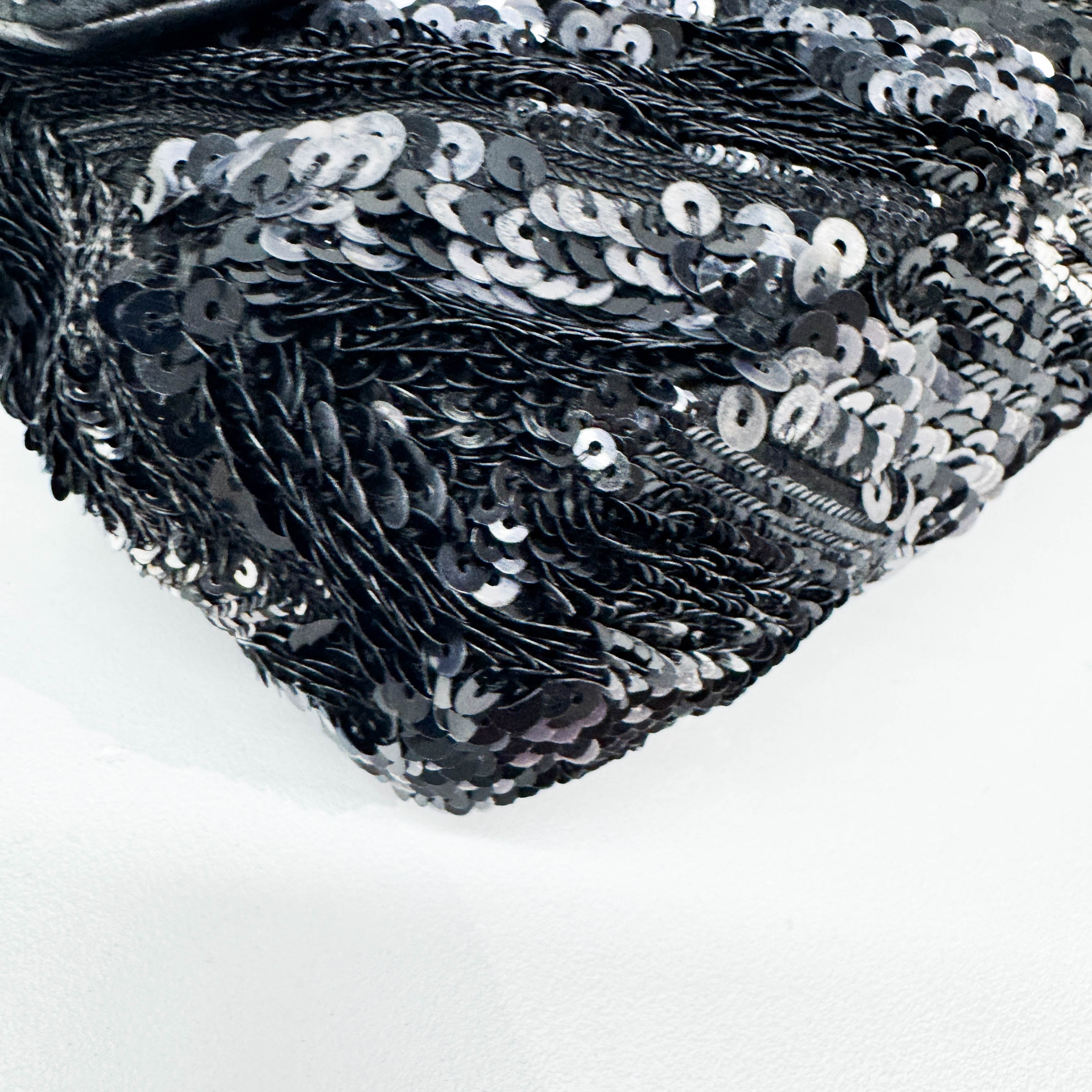 Mini Classic Flap Chevron Black Sequin Shoulder Bag