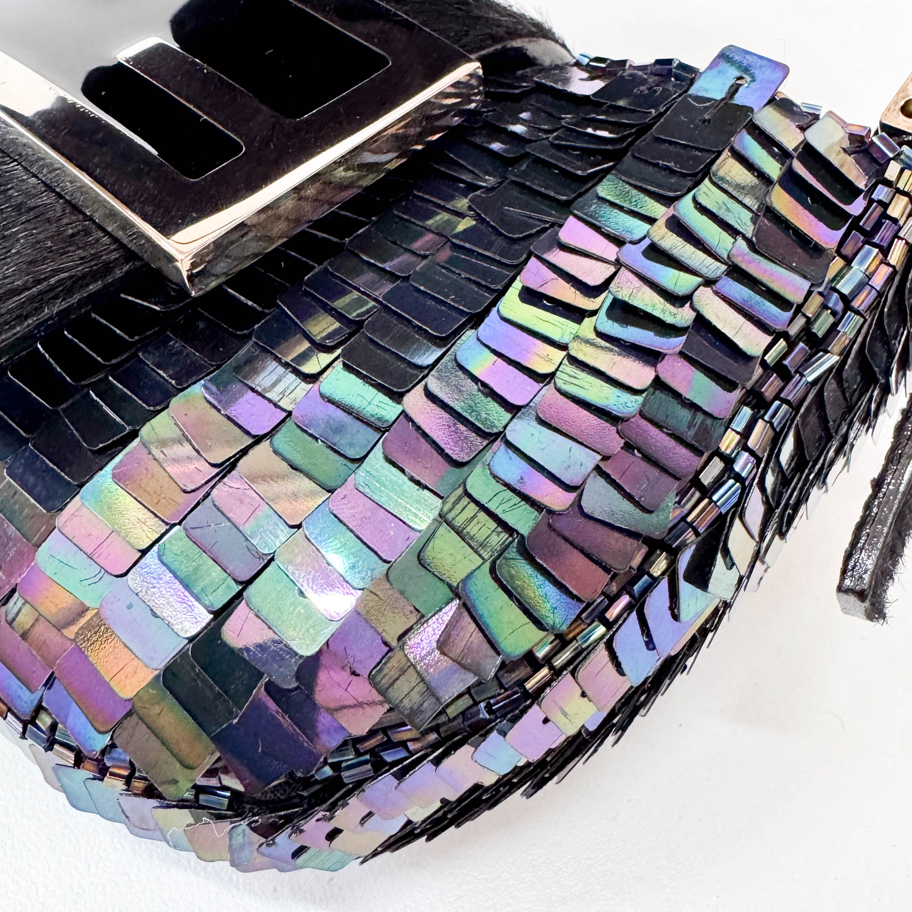 Croissant Sequin Mini Black Beaded Handbag