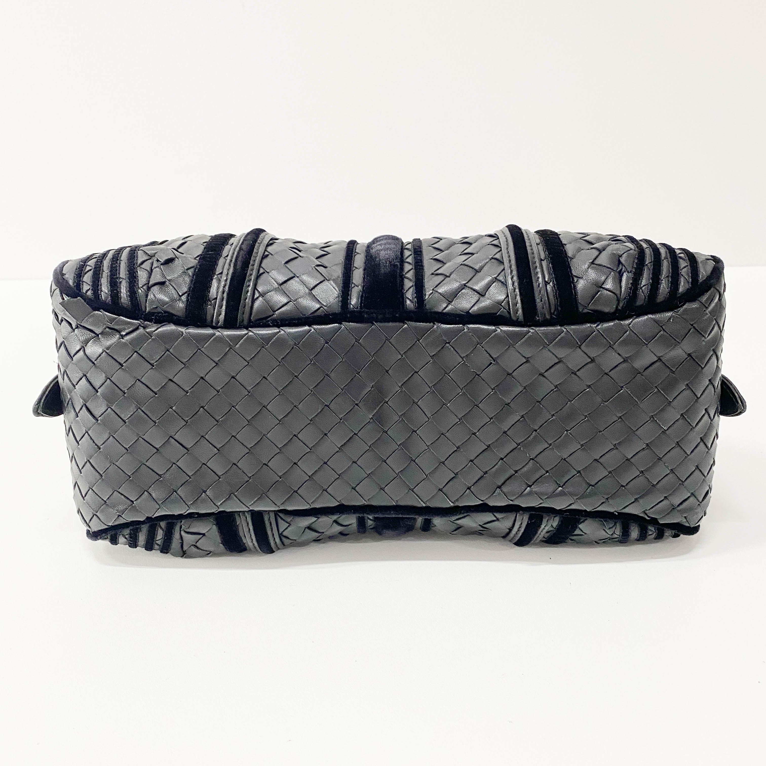 Intrecciato Black Leather & Velvet Bag