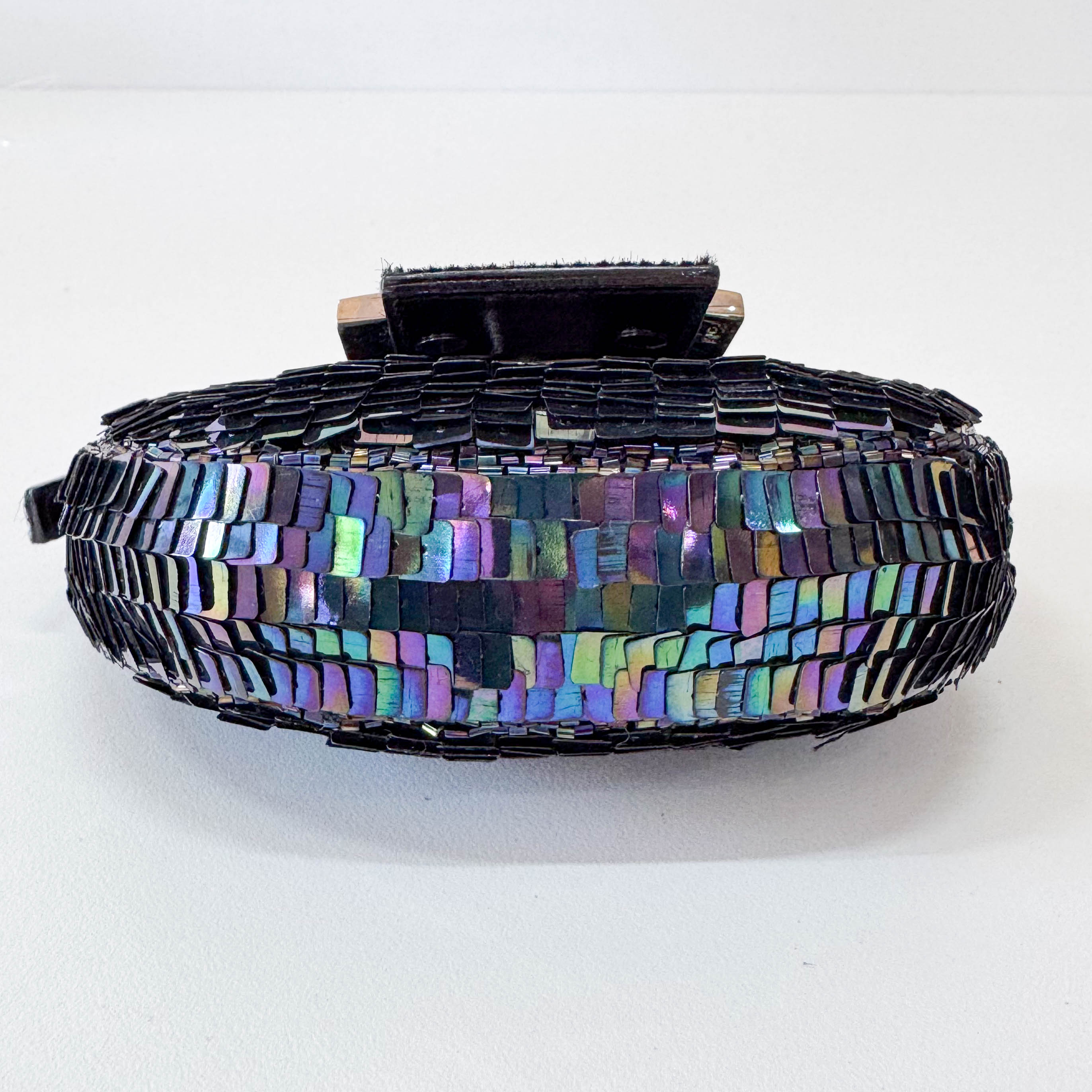 Croissant Sequin Mini Black Beaded Handbag