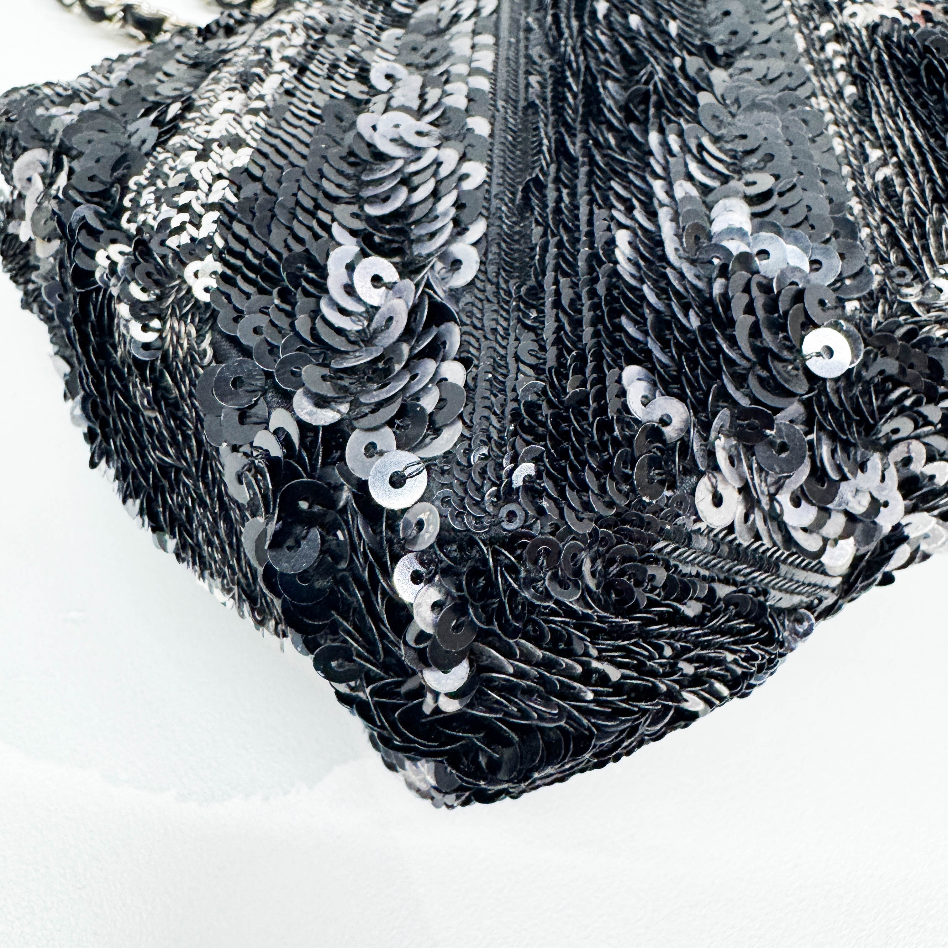 Mini Classic Flap Chevron Black Sequin Shoulder Bag