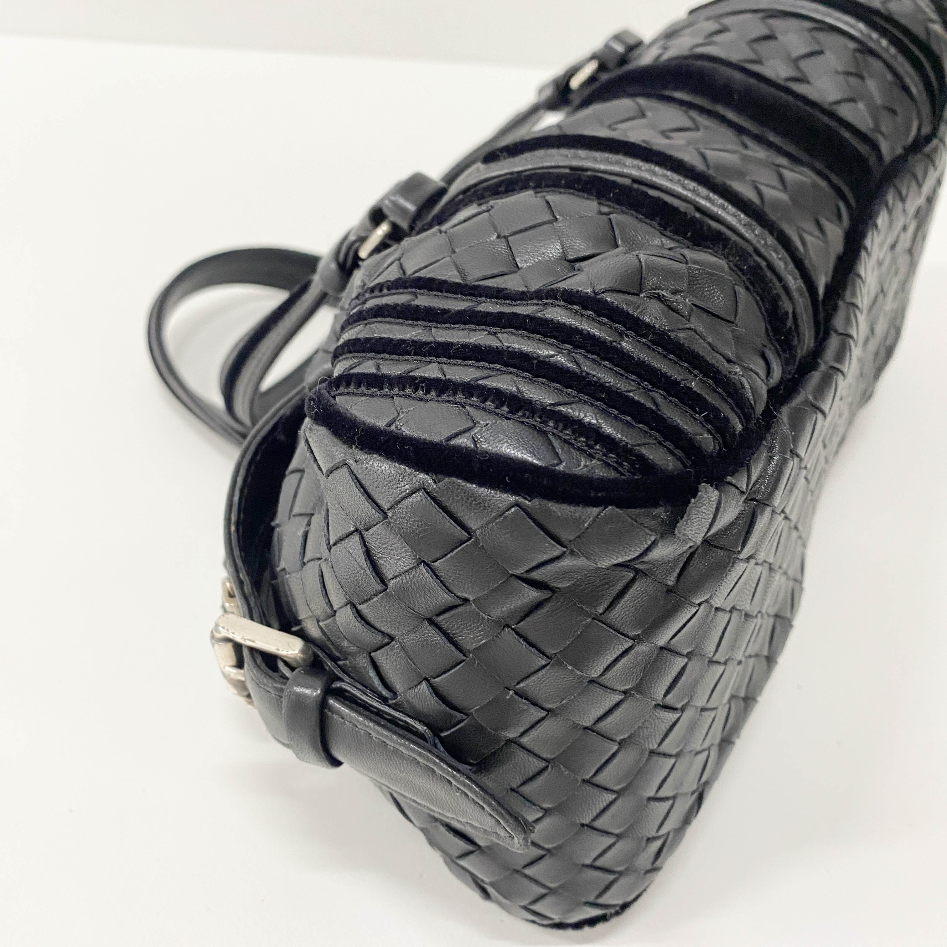 Intrecciato Black Leather & Velvet Bag