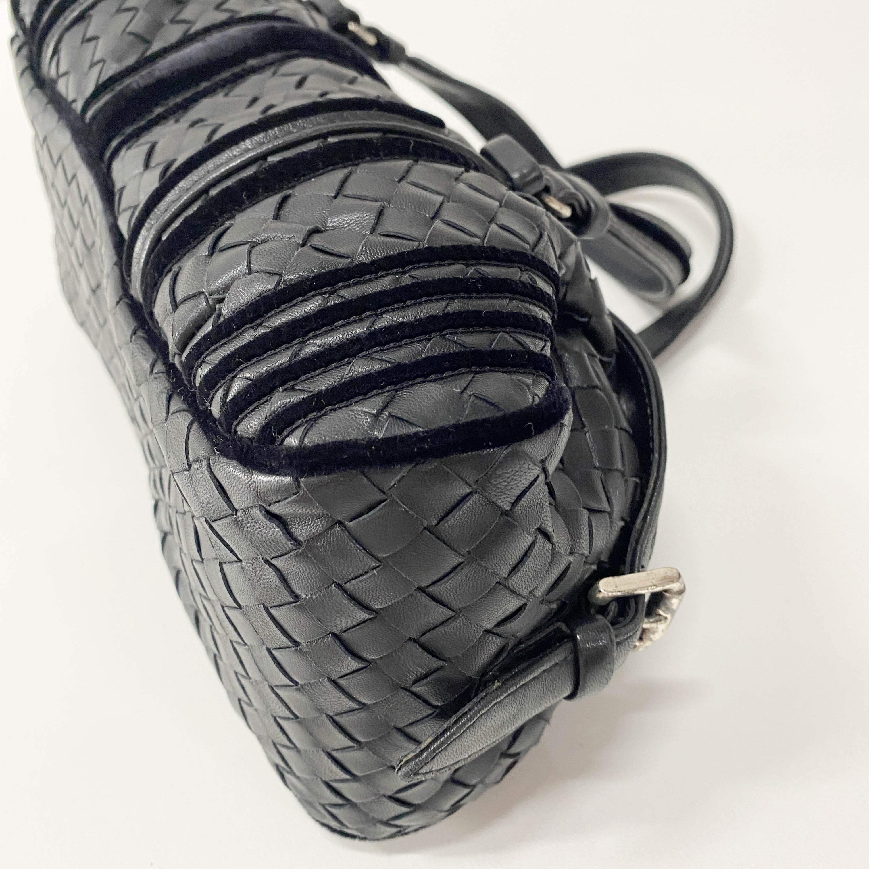Intrecciato Black Leather & Velvet Bag