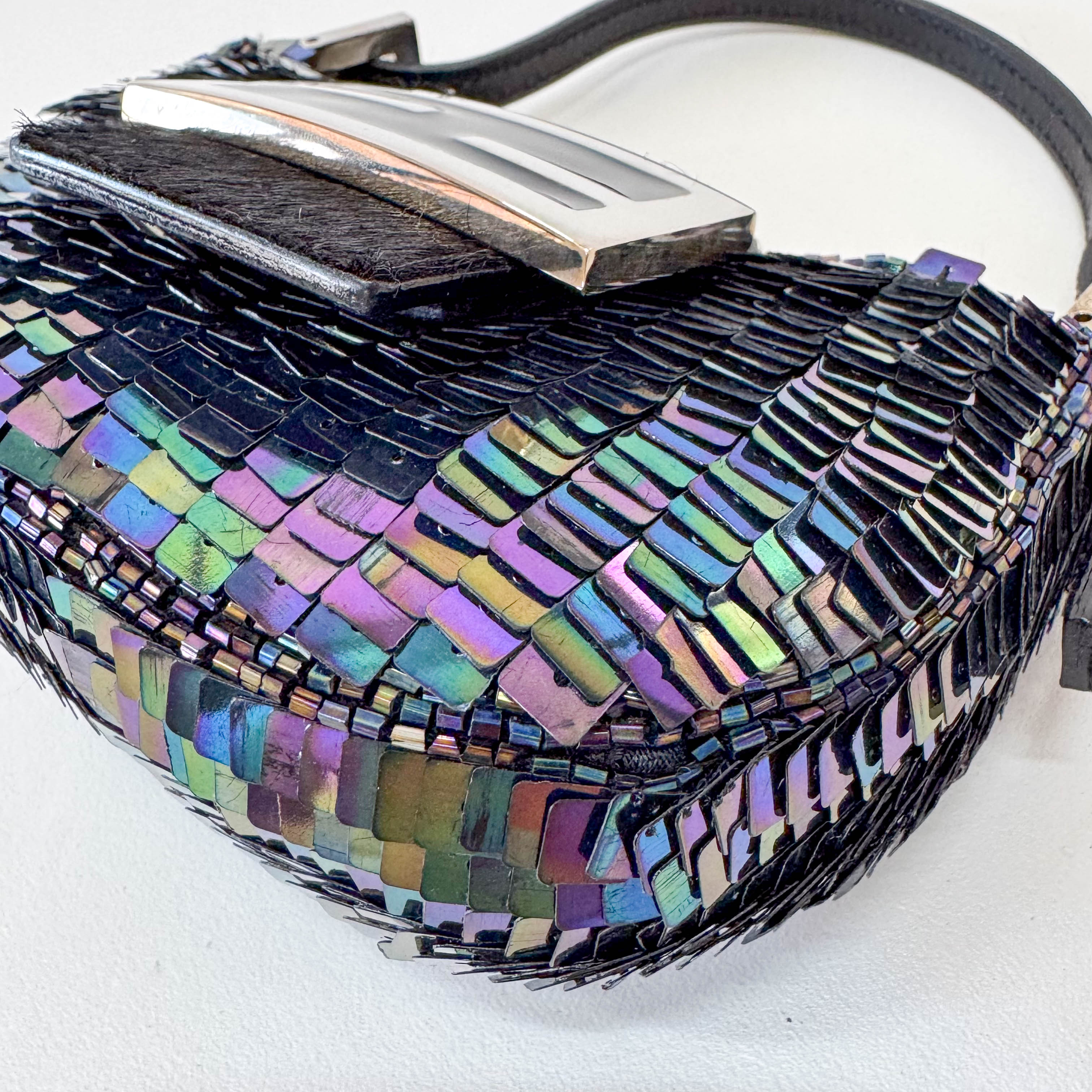 Croissant Sequin Mini Black Beaded Handbag