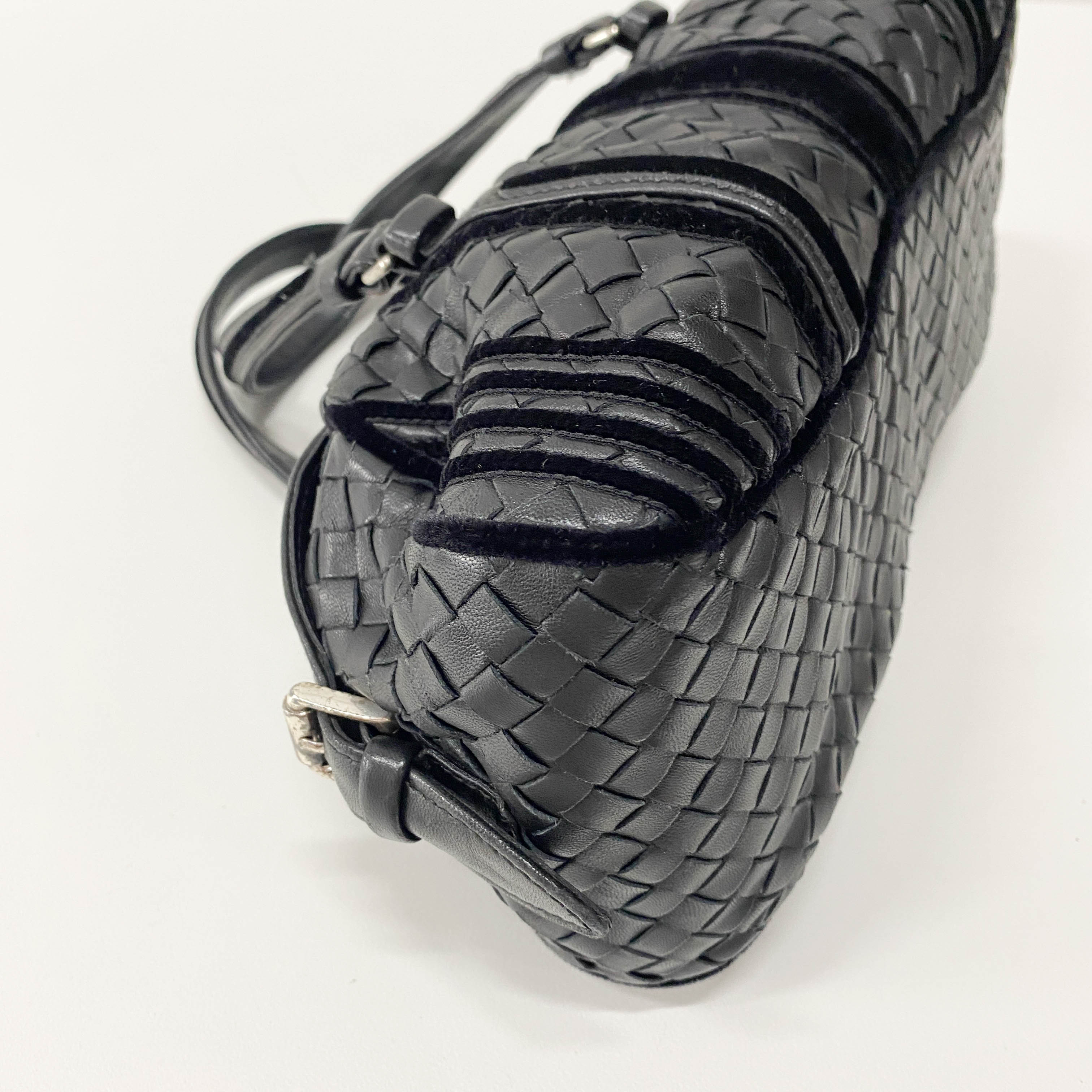 Intrecciato Black Leather & Velvet Bag