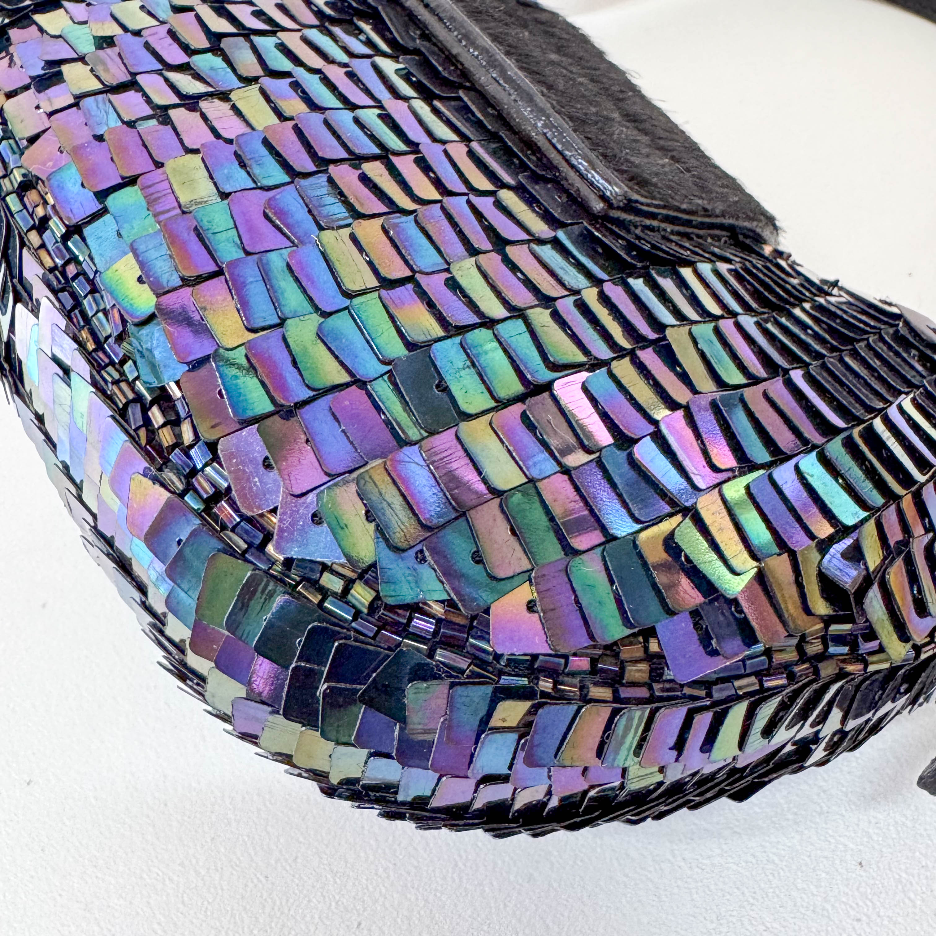 Croissant Sequin Mini Black Beaded Handbag