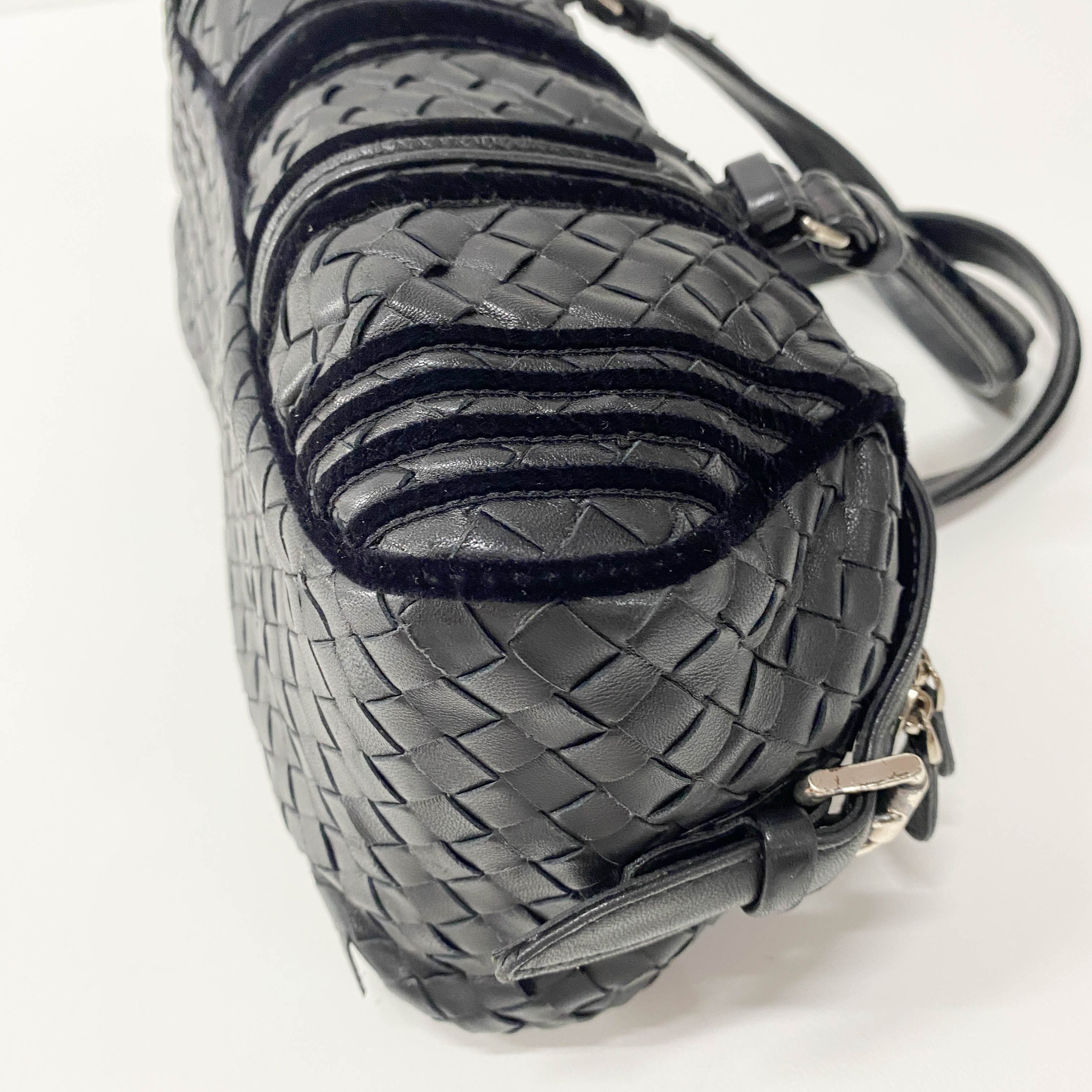 Intrecciato Black Leather & Velvet Bag