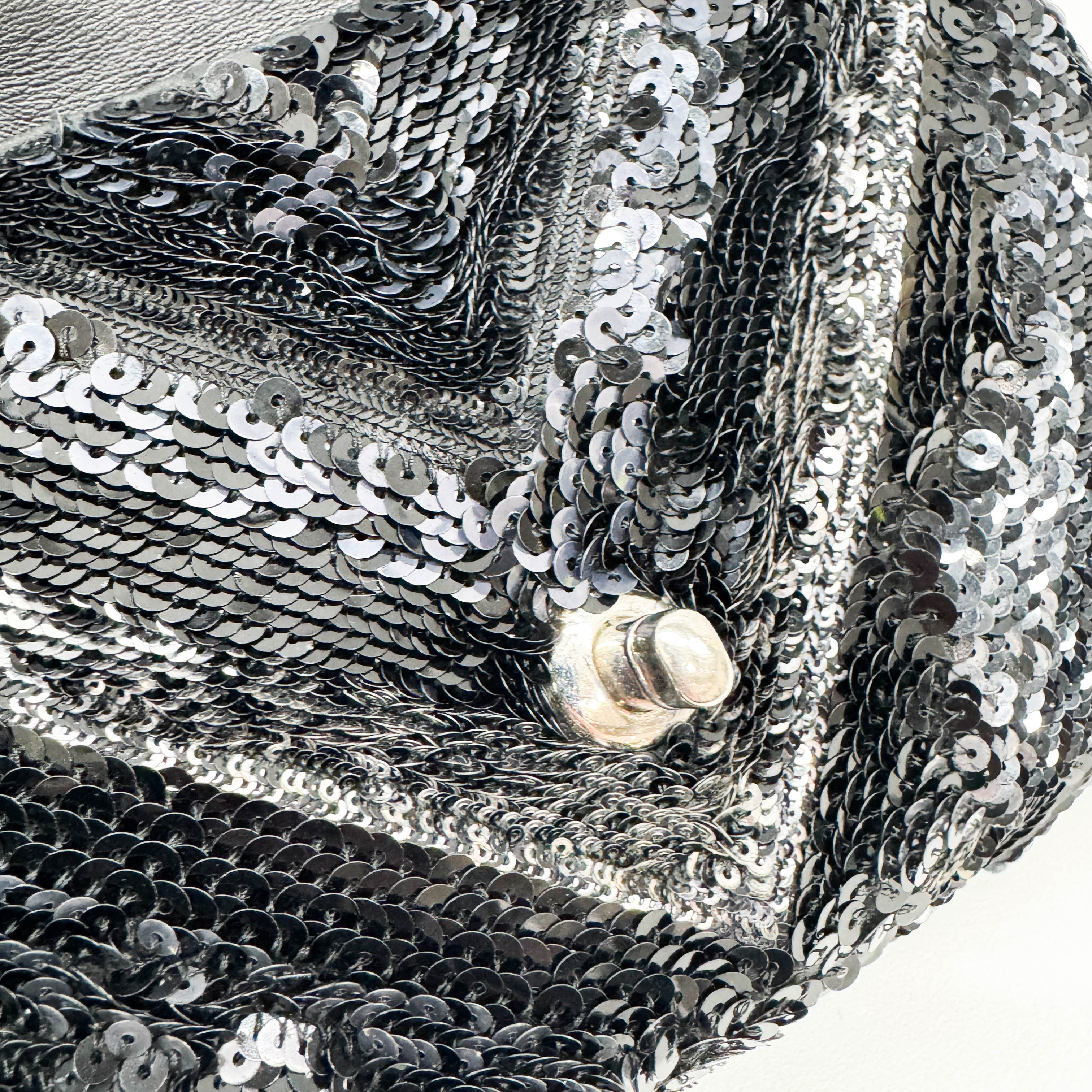 Mini Classic Flap Chevron Black Sequin Shoulder Bag