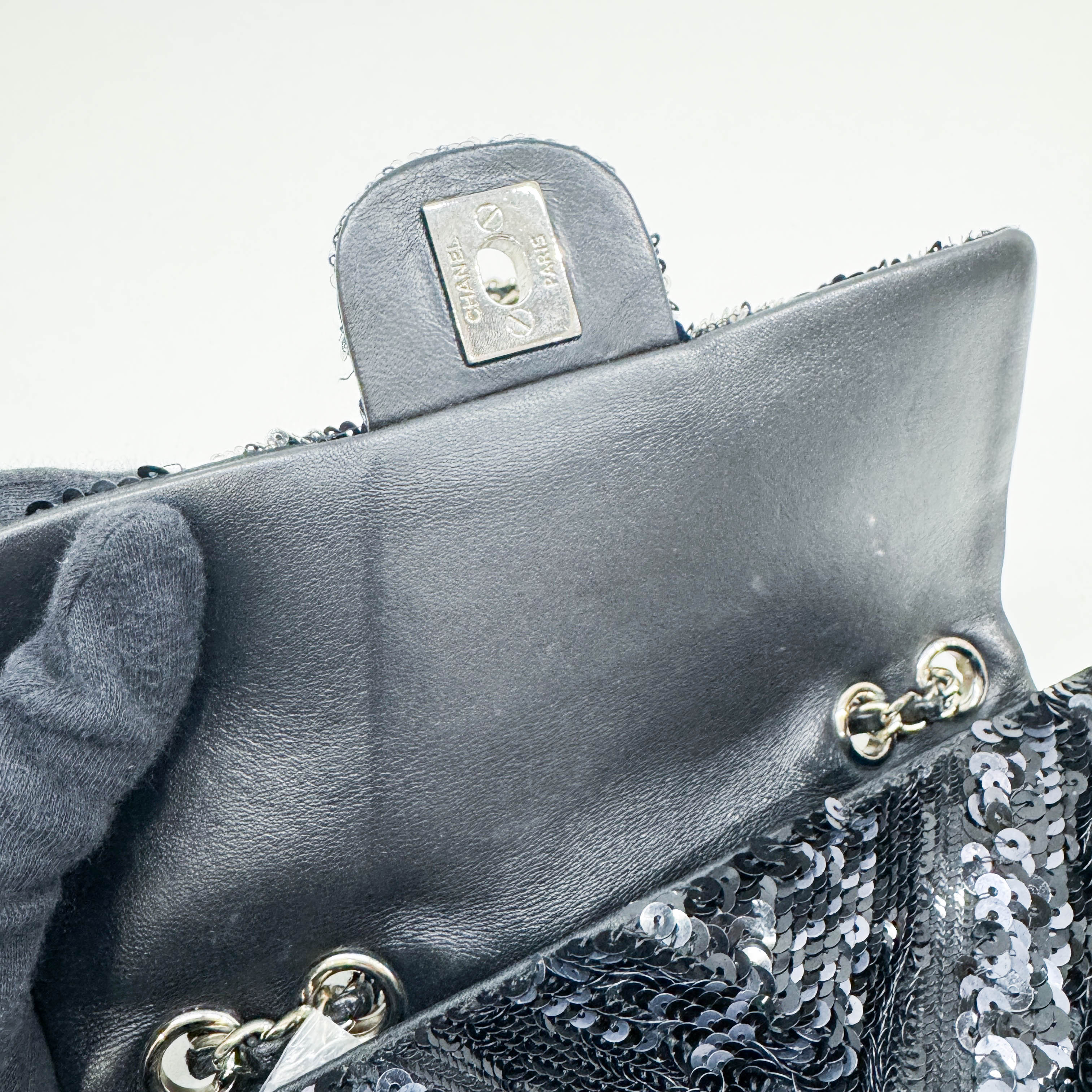 Mini Classic Flap Chevron Black Sequin Shoulder Bag