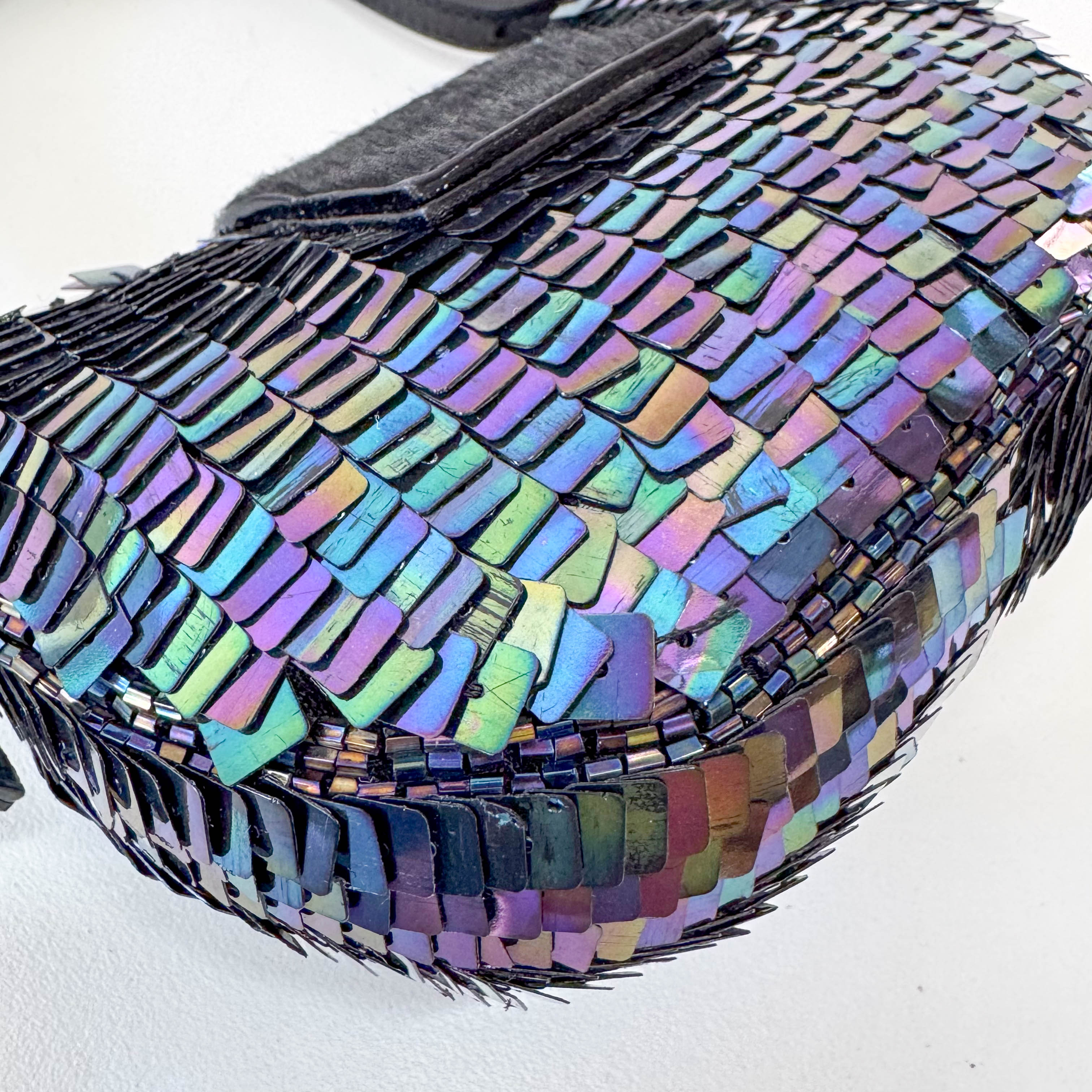 Croissant Sequin Mini Black Beaded Handbag